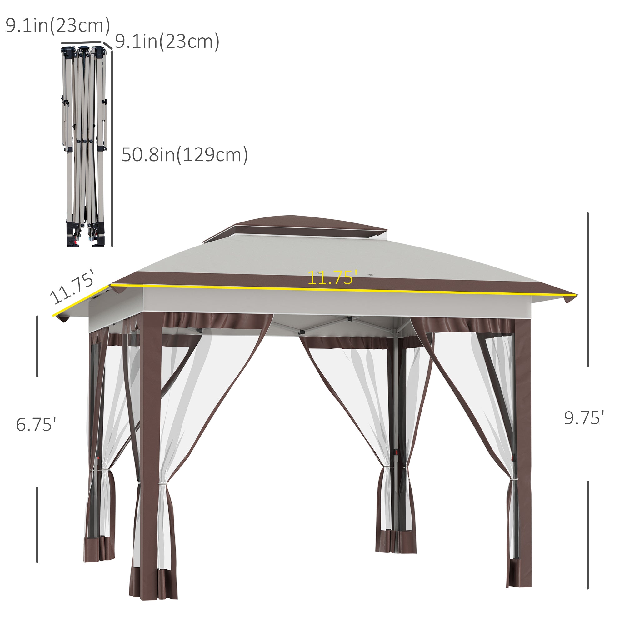 12'x 12' Pop Up Canopy Tent with Netting and Carry Bag, 137 Sq Ft Shade Beige and Brown - Tuesday Morning - Patio Umbrellas & Bases