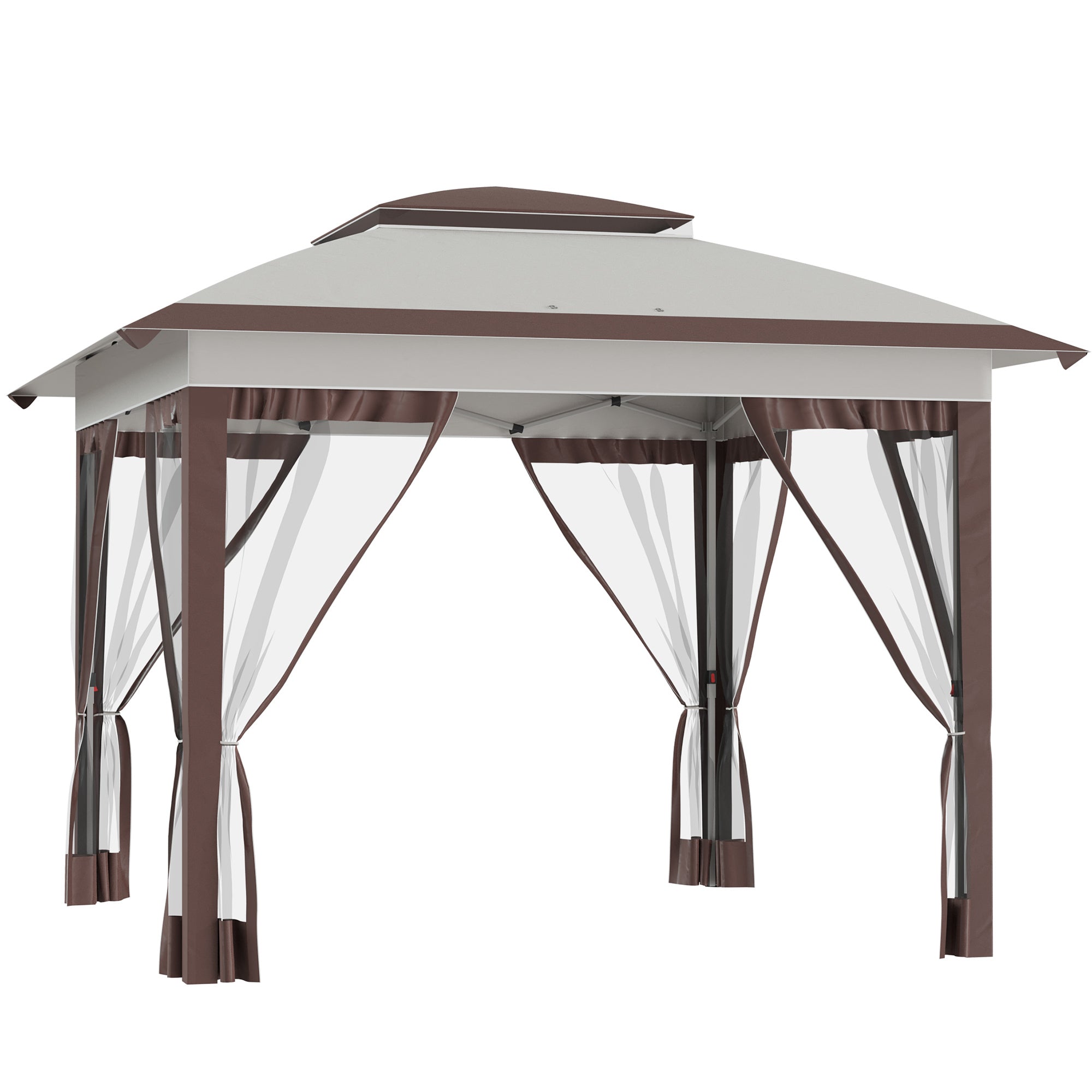 12'x 12' Pop Up Canopy Tent with Netting and Carry Bag, 137 Sq Ft Shade Beige and Brown - Tuesday Morning - Patio Umbrellas & Bases