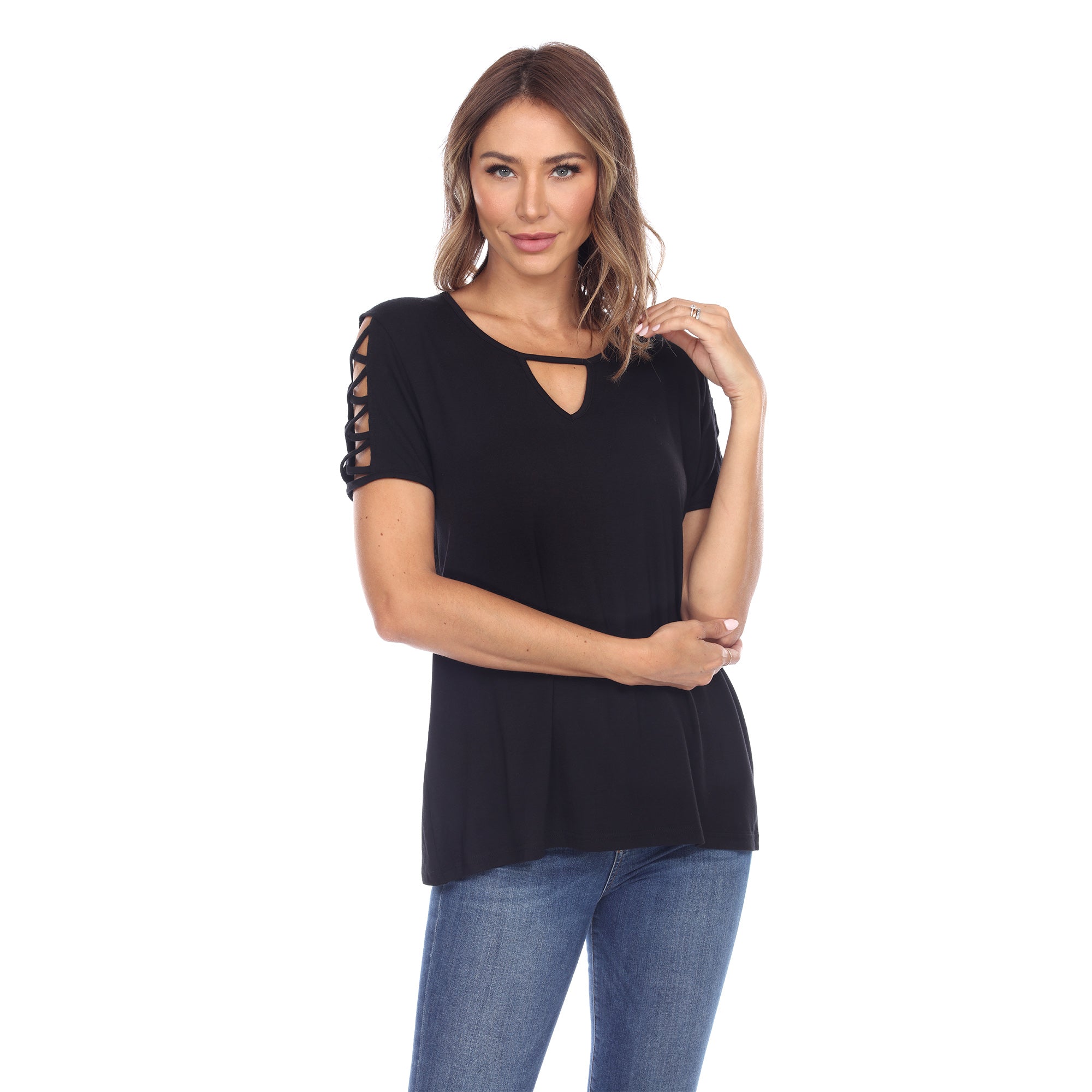 White Mark Women's Keyhole Neck Cutout Short Sleeve Top (7 Colors Available)