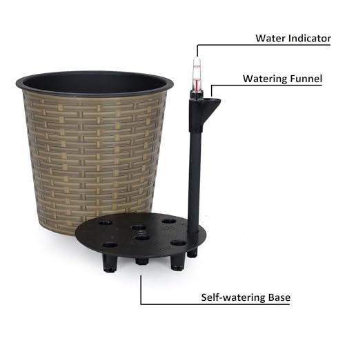 13.4 Self - watering Wicker Decor Planter for Indoor and Outdoor - Round - Natural - Tuesday Morning - Pots & Planters