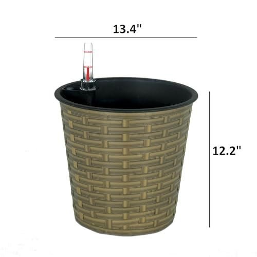 13.4 Self - watering Wicker Decor Planter for Indoor and Outdoor - Round - Natural - Tuesday Morning - Pots & Planters