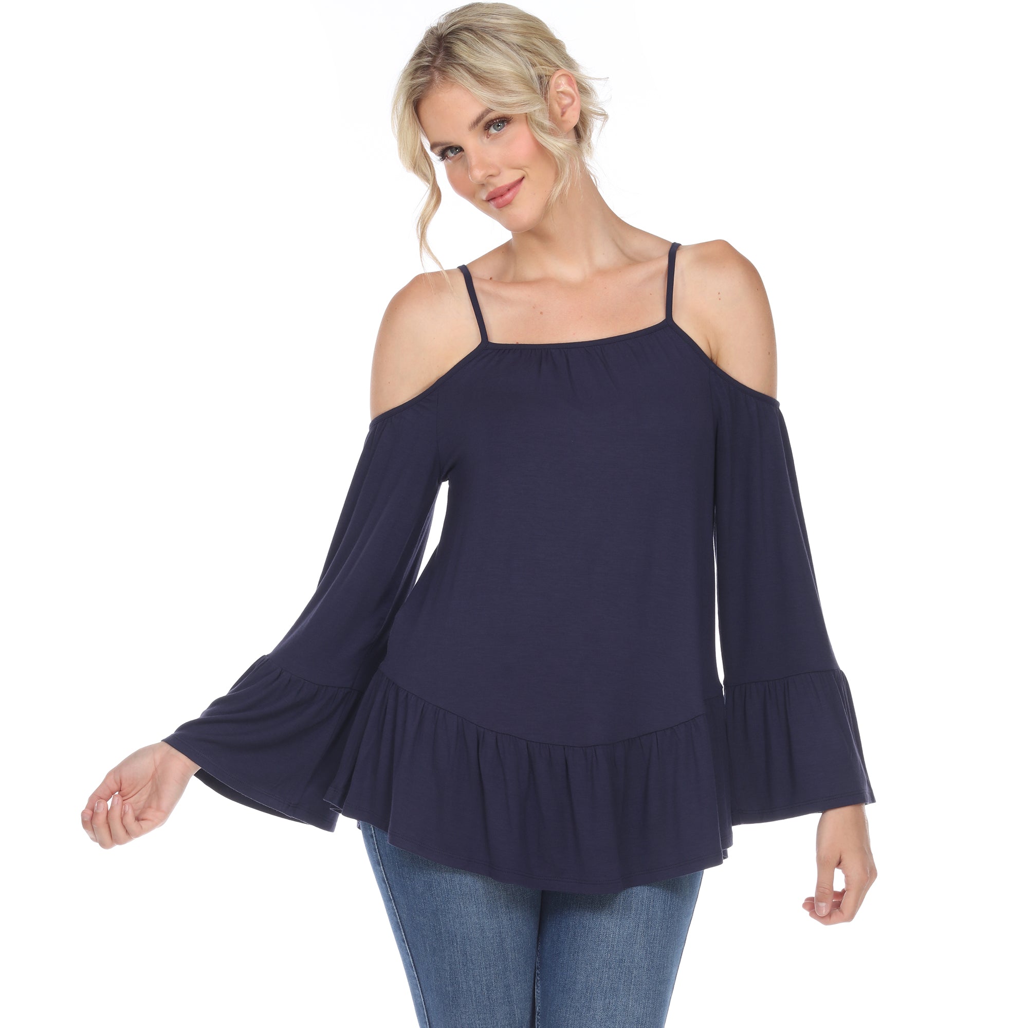 White Mark Women's Cold Shoulder Ruffle Sleeve Top (4 Colors Available)