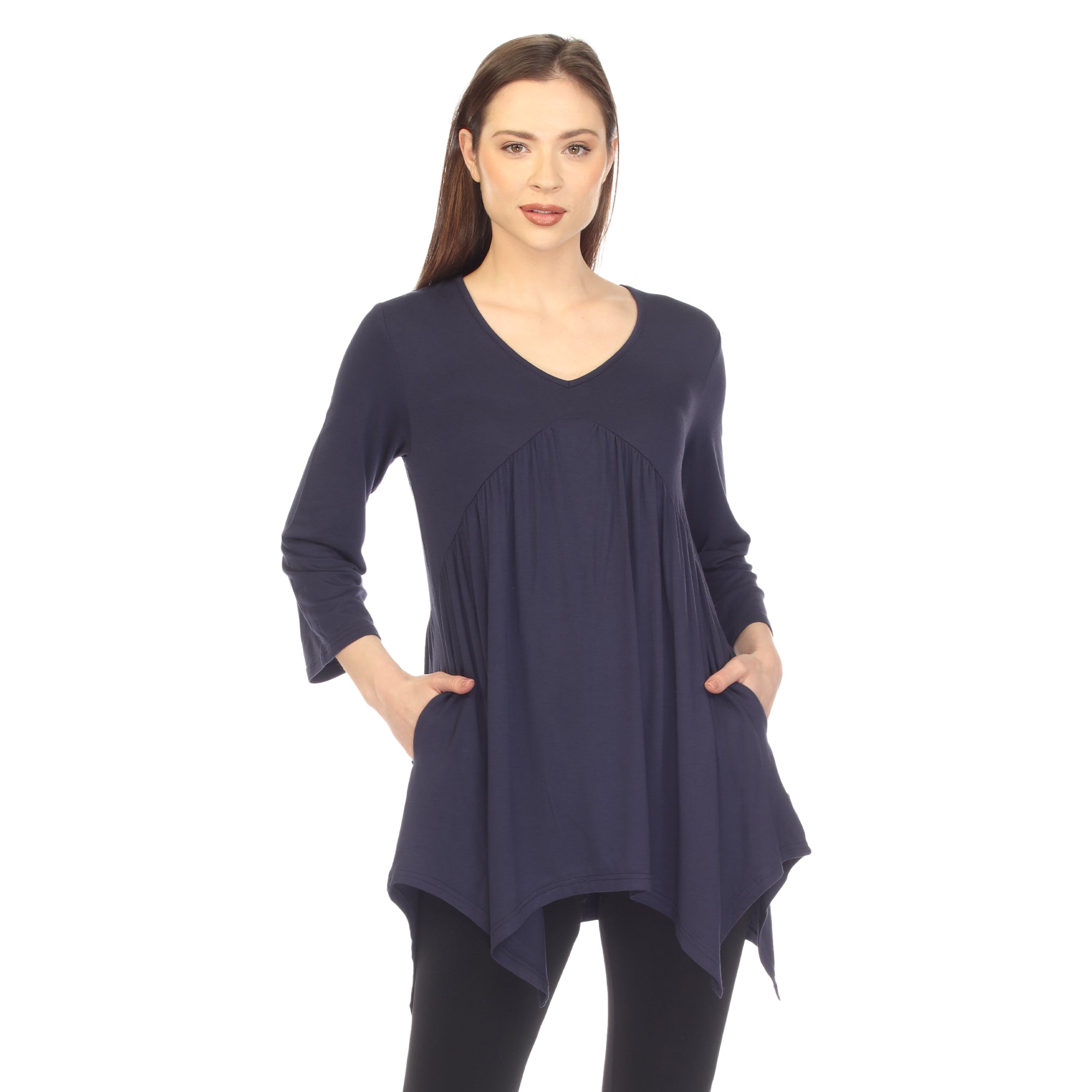 White Mark Women's Empire Waist V-Neck Tunic Top (8 Colors Available)