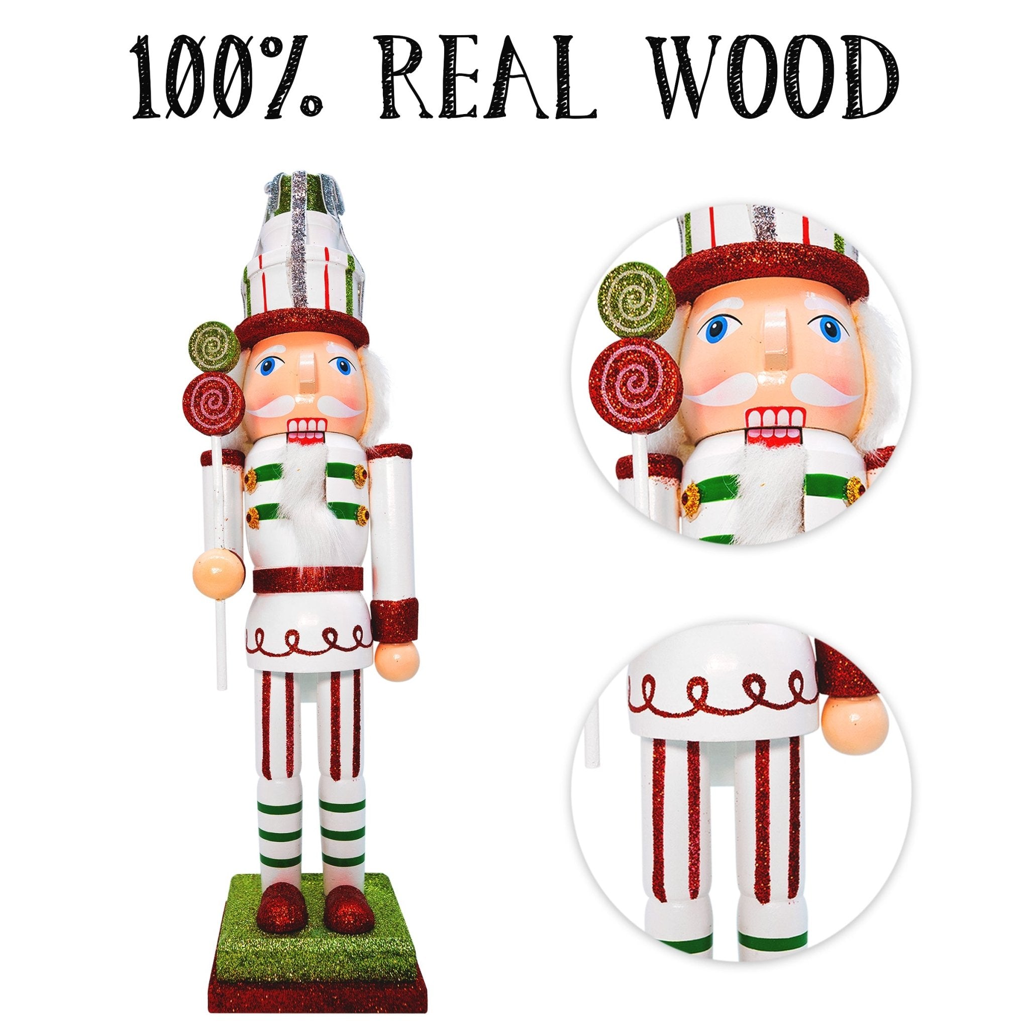 14 - inch Wooden Nutcrackers Christmas Decoration Figures (Green - Candy Cane Solider) - Tuesday Morning - Decorative Objects