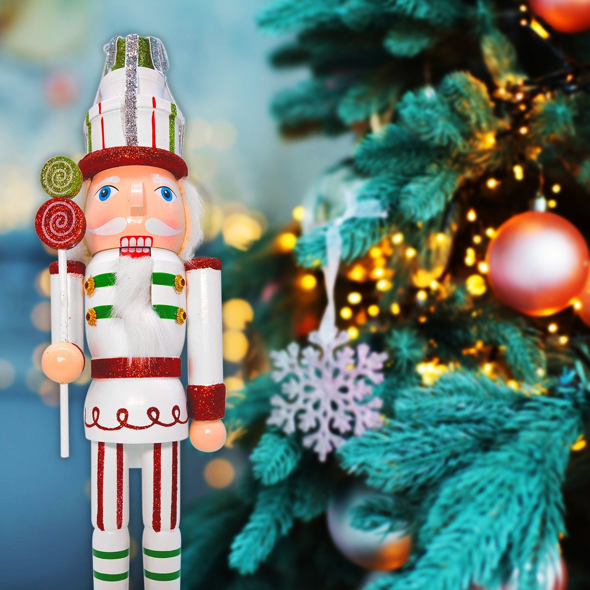 14 - inch Wooden Nutcrackers Christmas Decoration Figures (Green - Candy Cane Solider) - Tuesday Morning - Decorative Objects