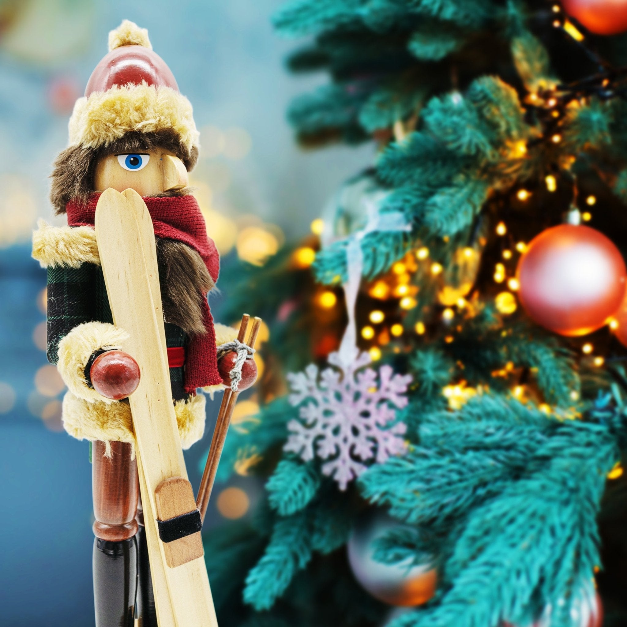 14 - inch Wooden Nutcrackers Christmas Decoration Figures (Skier) - Tuesday Morning - Decorative Objects