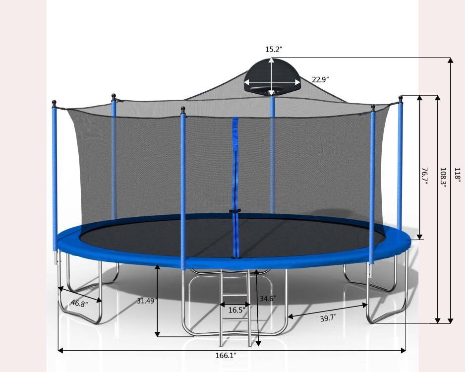 14FT Trampoline for Adults & Kids with Basketball Hoop, Outdoor Trampolines w/Ladder and Safety Enclosure Net for Kids and Adults - Tuesday Morning - Swing Sets & Trampolines