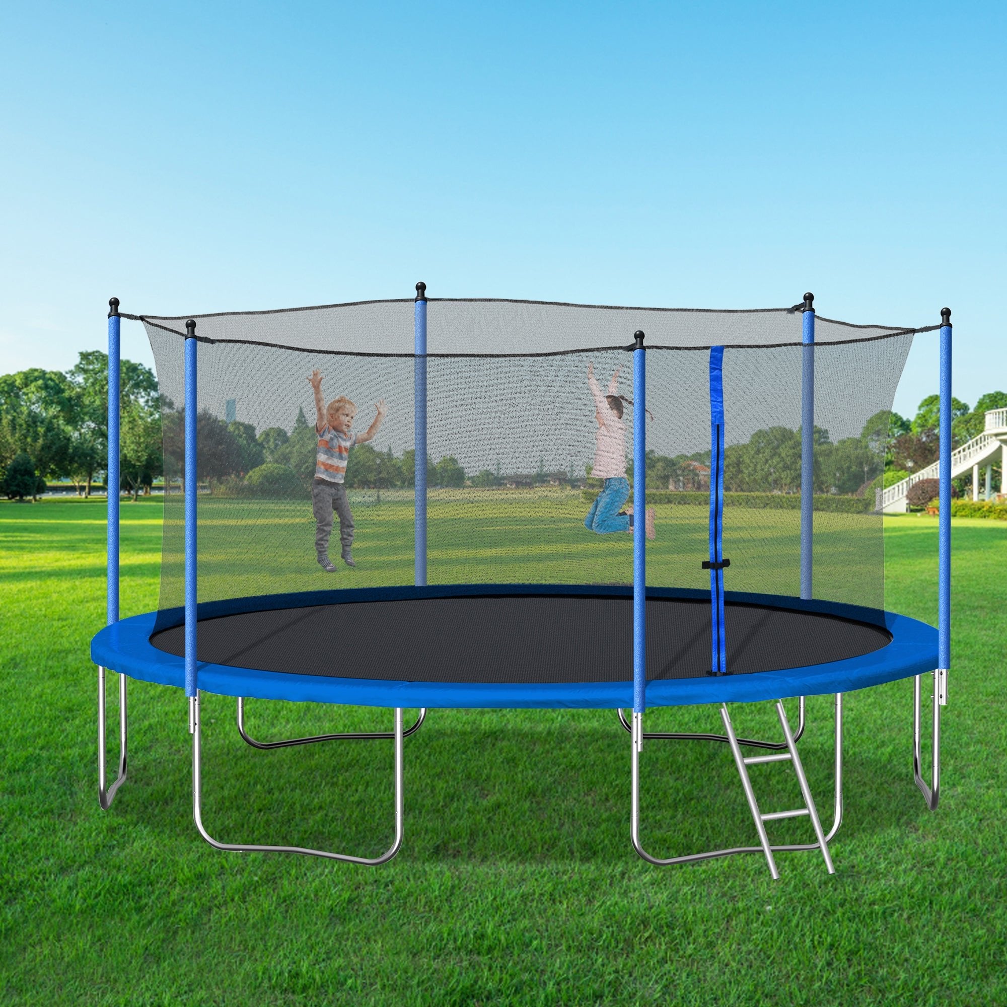 14FT Trampoline with Safety Enclosure Net,Heavy Duty Jumping Mat and Spring Cover Padding for Kids and Adults, Ladder - Tuesday Morning - Swing Sets & Trampolines