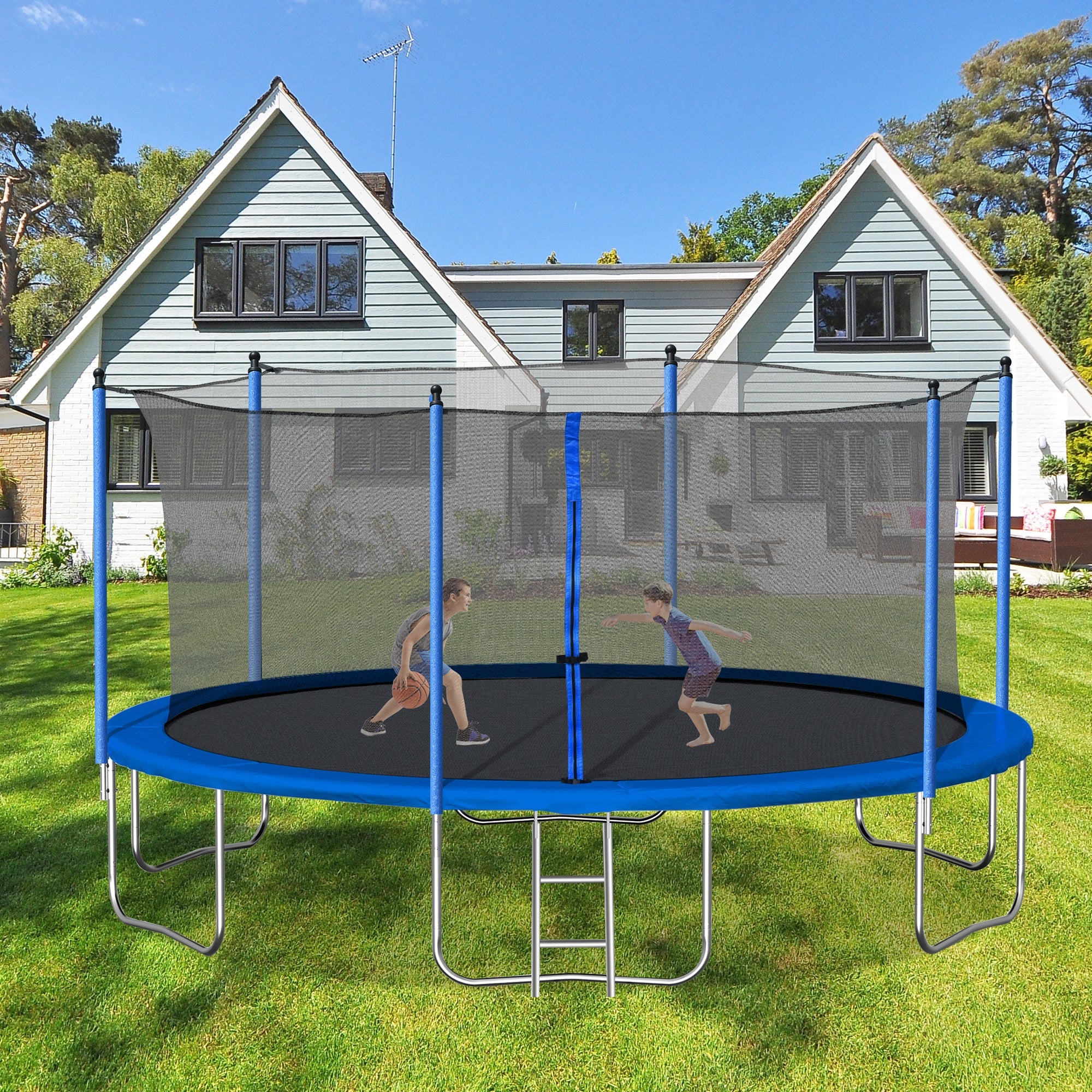 14FT Trampoline with Safety Enclosure Net,Heavy Duty Jumping Mat and Spring Cover Padding for Kids and Adults, Ladder - Tuesday Morning - Swing Sets & Trampolines