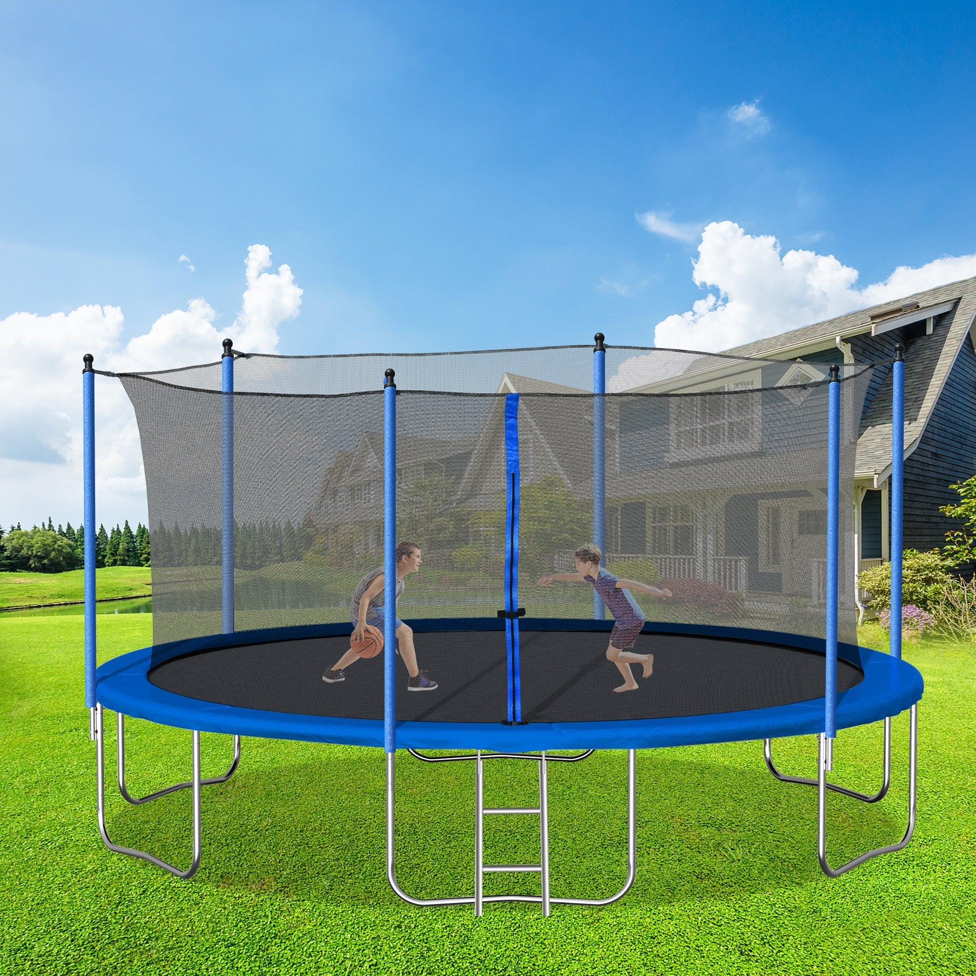 14FT Trampoline with Safety Enclosure Net,Heavy Duty Jumping Mat and Spring Cover Padding for Kids and Adults, Ladder - Tuesday Morning - Swing Sets & Trampolines