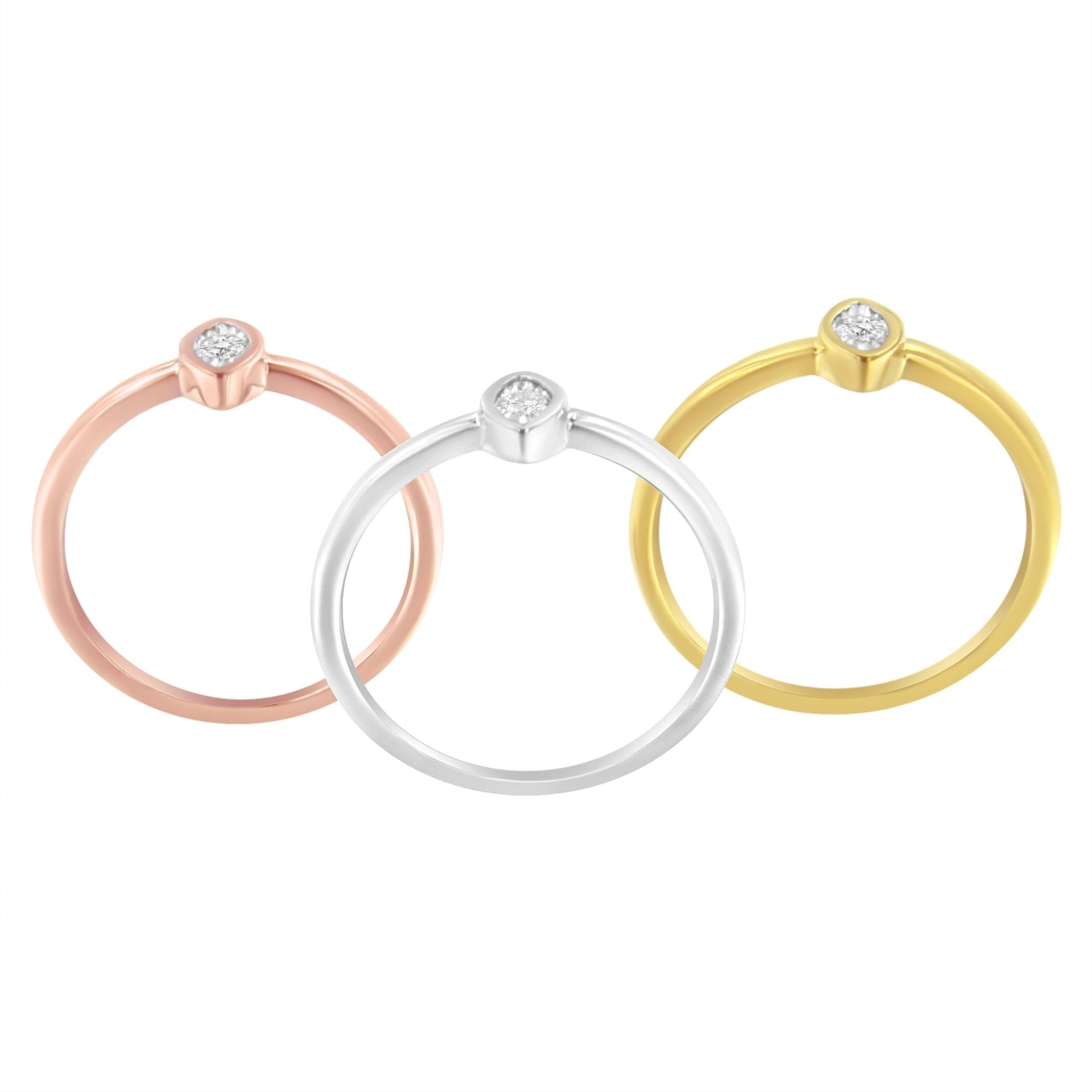 14K Gold Plated .925 Sterling Silver 1/6 Cttw Diamond Marquise Shaped Stackable Promise Ring Set (J - K Color, I1 - I2 Clarity) - Tuesday Morning - Rings