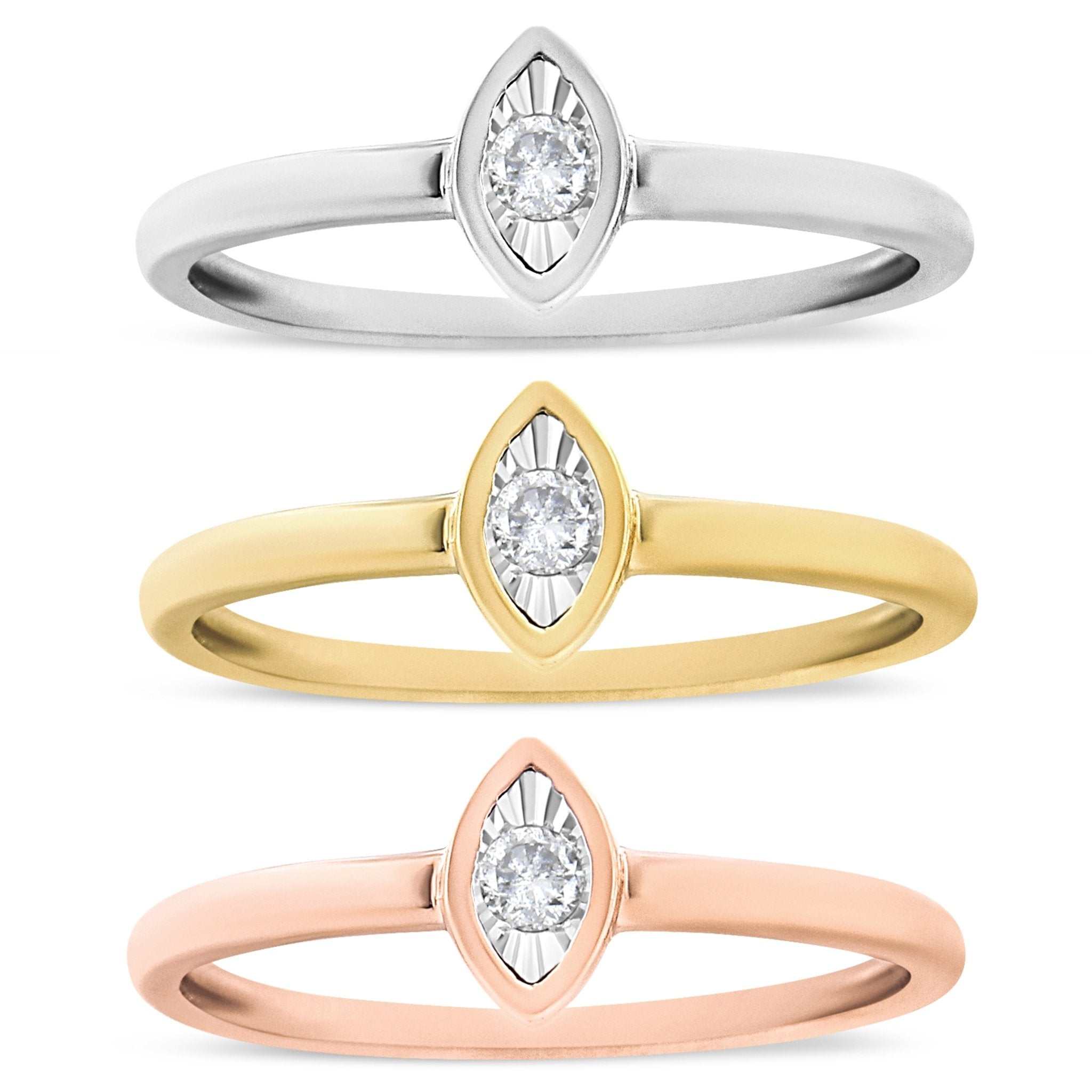 14K Gold Plated .925 Sterling Silver 1/6 Cttw Diamond Marquise Shaped Stackable Promise Ring Set (J - K Color, I1 - I2 Clarity) - Tuesday Morning - Rings