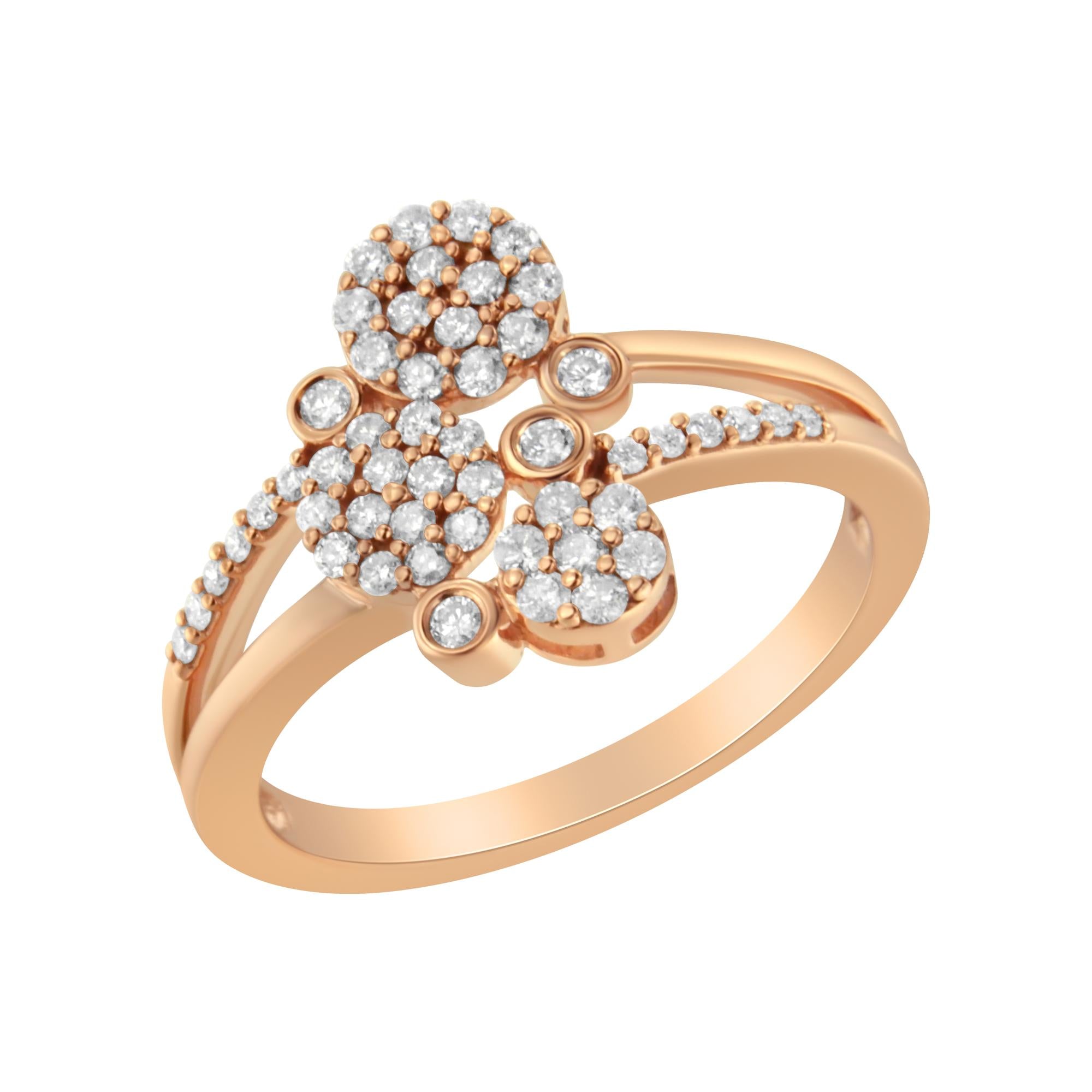 14K Rose Gold Plated .925 Sterling Silver 1/2 Cttw Diamond Scatter Composite Bypass Ring (I - J Color, I1 - I2 Clarity) - Tuesday Morning - Rings