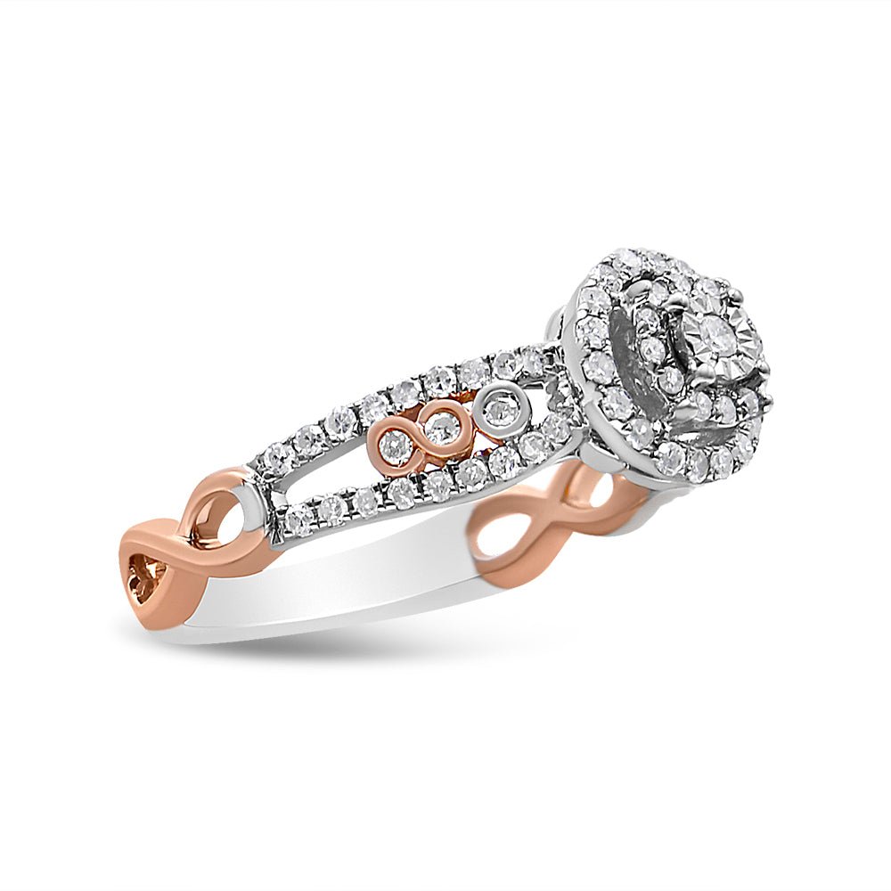 14K Rose Gold Plated .925 Sterling Silver 1/2 Cttw Round Diamond Double Frame Cross - Over Split Shank Engagement Ring (I - J Color, I2 - I3 Clarity) - Tuesday Morning - Engagement Rings