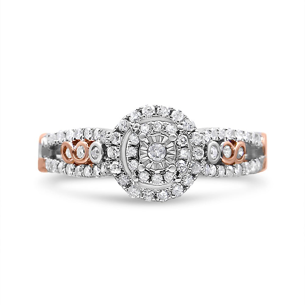 14K Rose Gold Plated .925 Sterling Silver 1/2 Cttw Round Diamond Double Frame Cross - Over Split Shank Engagement Ring (I - J Color, I2 - I3 Clarity) - Tuesday Morning - Engagement Rings