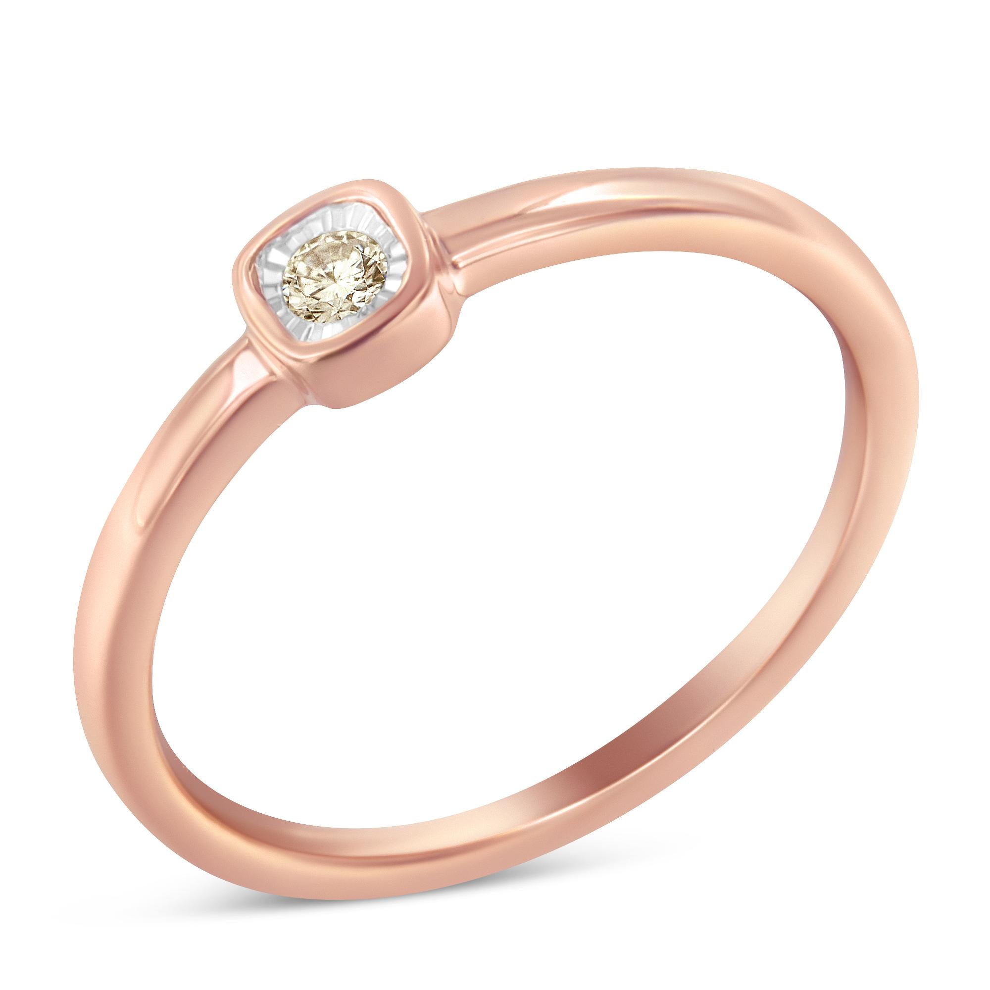 14K Rose Gold Plated .925 Sterling Silver 1/20 Carat Diamond Square Cushion - Shaped Miracle Set Petite Fashion Promise Ring (J - K Color, I1 - I2 Clarity) - Tuesday Morning - Rings