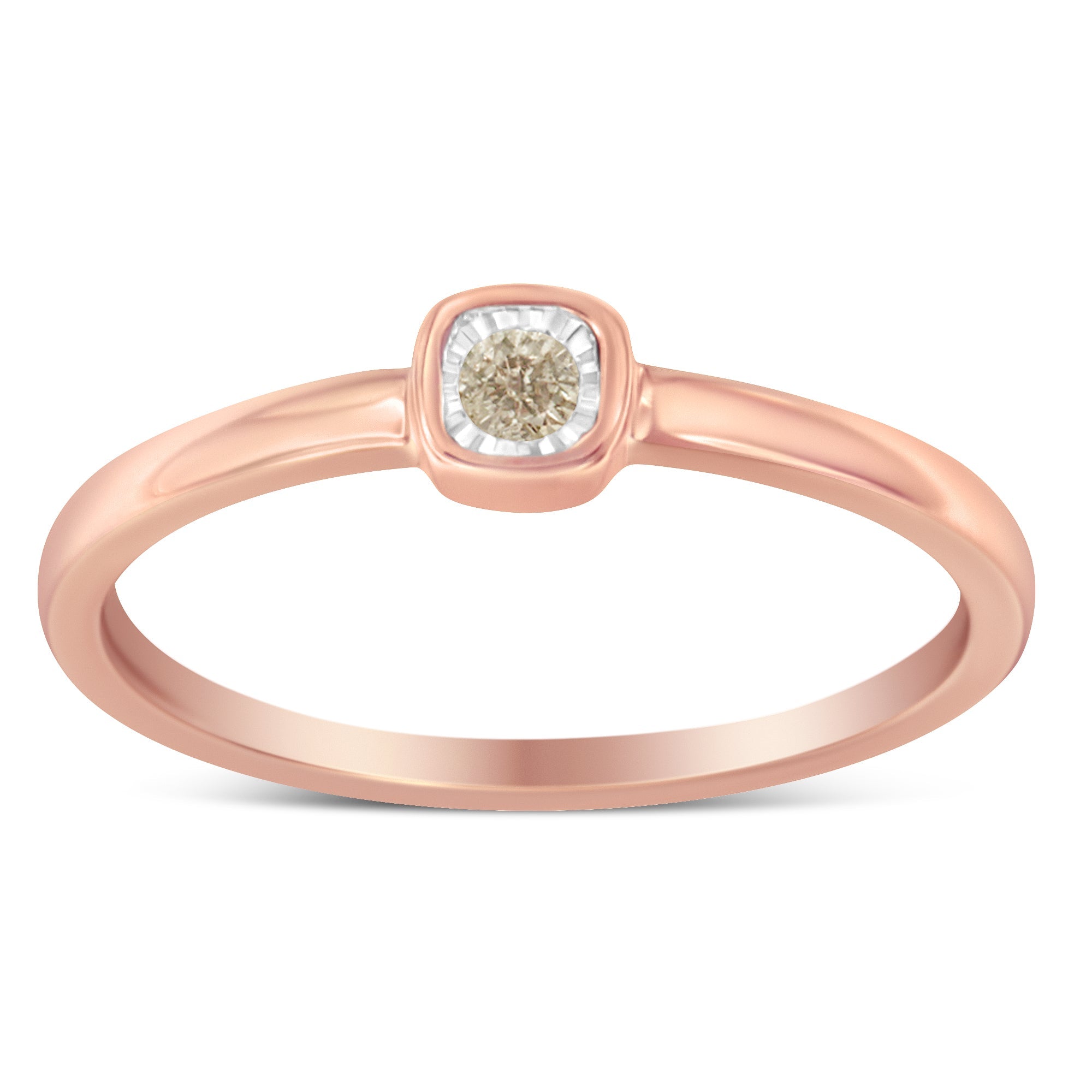 14K Rose Gold Plated .925 Sterling Silver 1/20 Carat Diamond Square Cushion - Shaped Miracle Set Petite Fashion Promise Ring (J - K Color, I1 - I2 Clarity) - Tuesday Morning - Rings