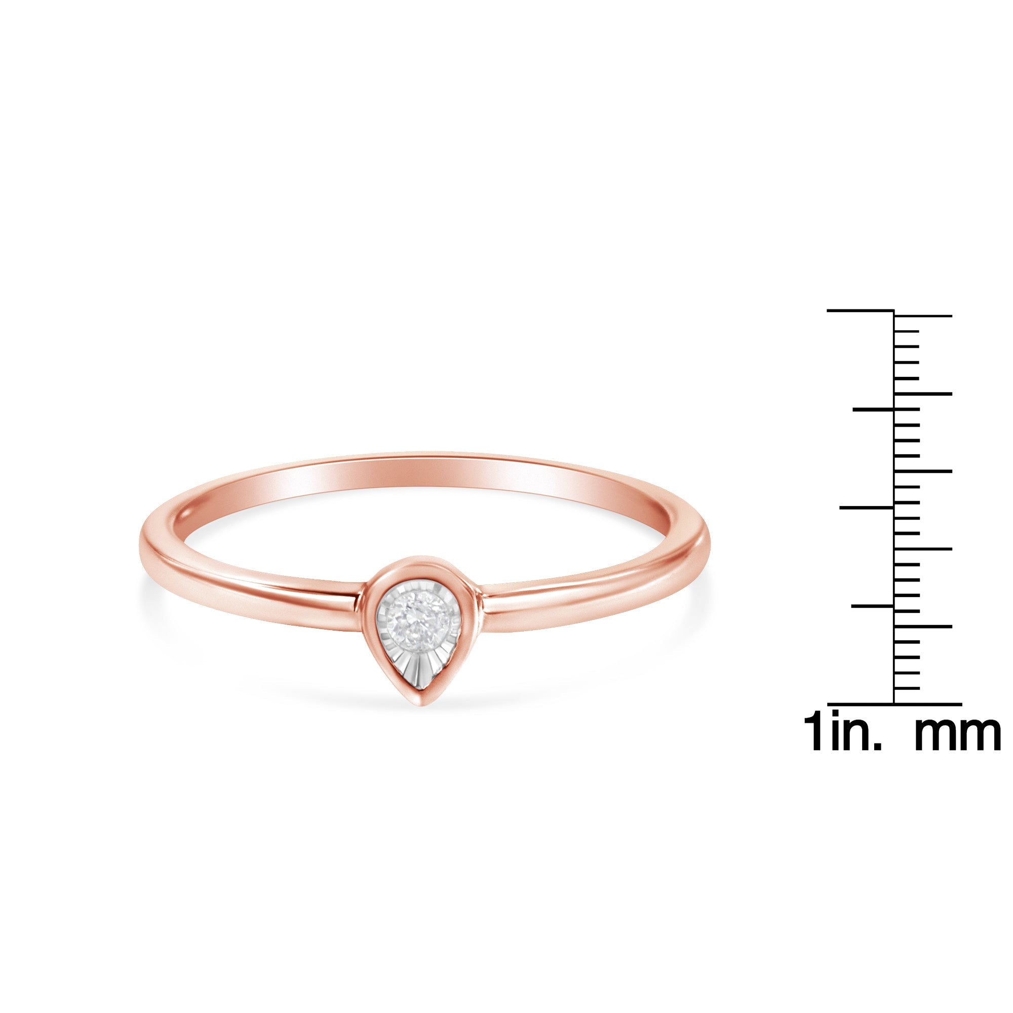 14K Rose Gold Plated .925 Sterling Silver 1/20 Carat Diamond Teardrop Pear - Shaped Miracle Set Petite Fashion Ring (J - K Color, I1 - I2 Clarity) - Tuesday Morning - Rings