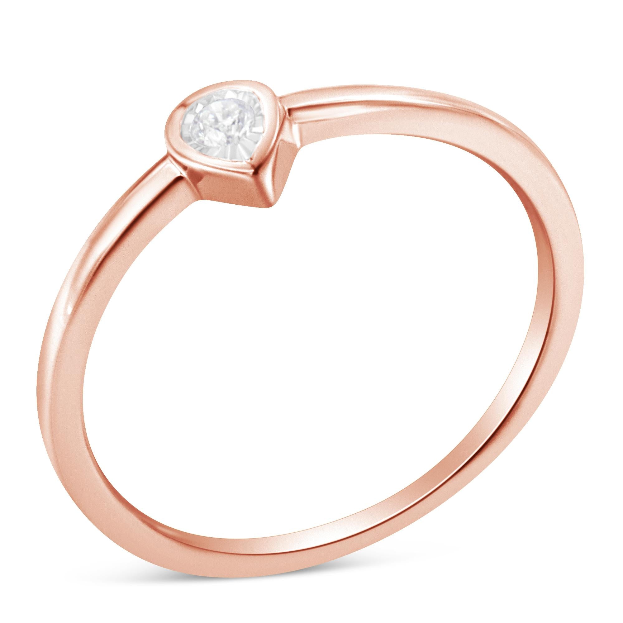 14K Rose Gold Plated .925 Sterling Silver 1/20 Carat Diamond Teardrop Pear - Shaped Miracle Set Petite Fashion Ring (J - K Color, I1 - I2 Clarity) - Tuesday Morning - Rings