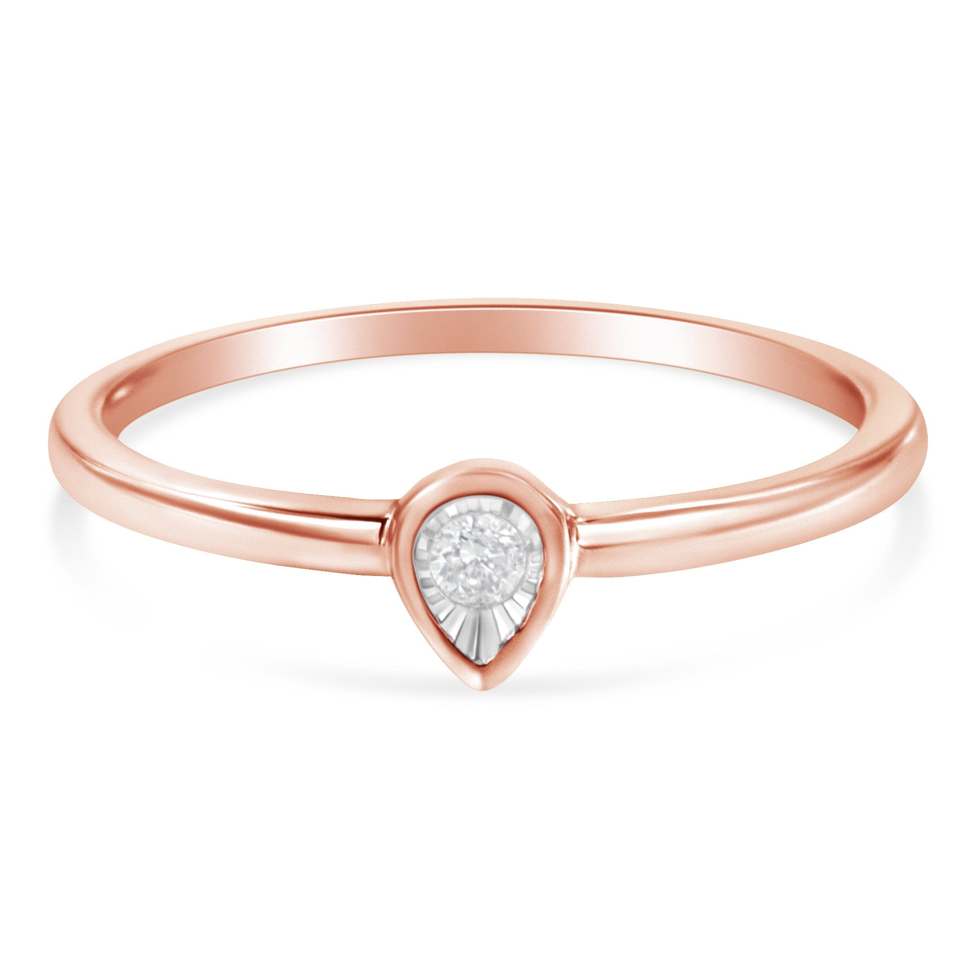 14K Rose Gold Plated .925 Sterling Silver 1/20 Carat Diamond Teardrop Pear - Shaped Miracle Set Petite Fashion Ring (J - K Color, I1 - I2 Clarity) - Tuesday Morning - Rings