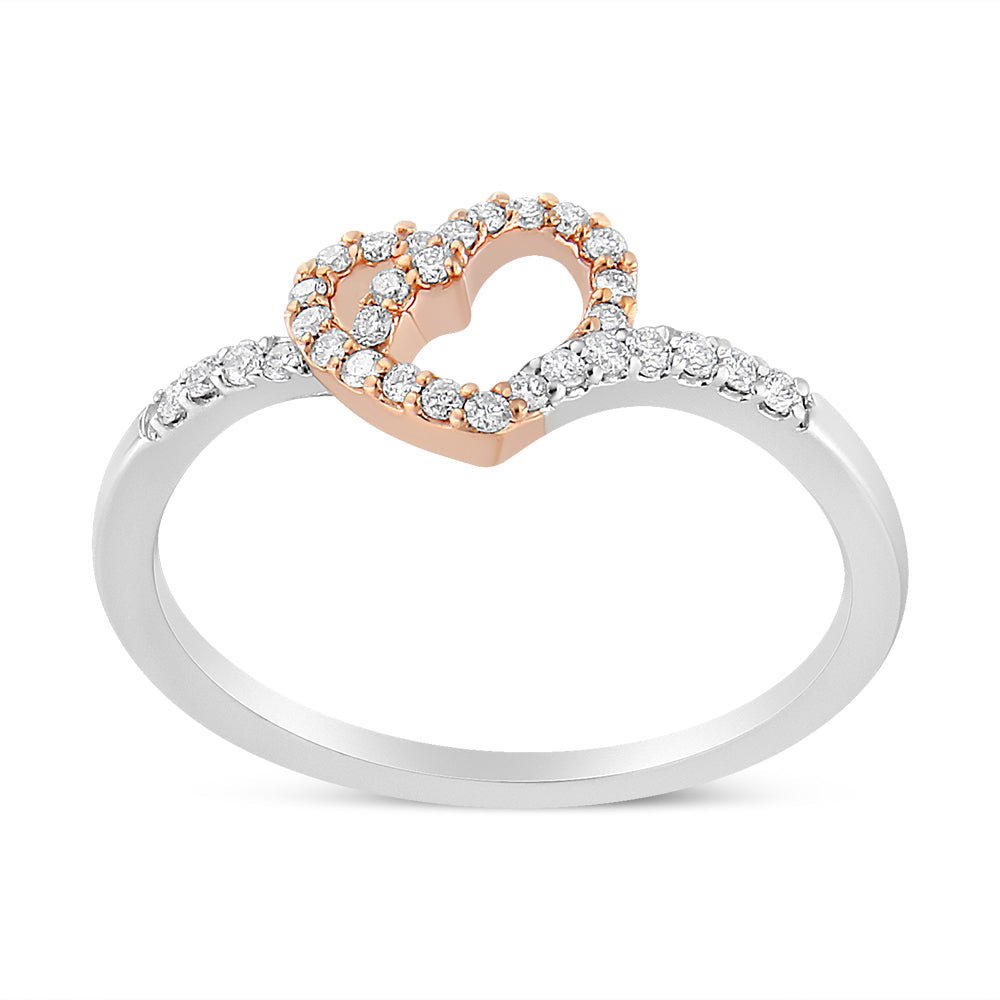 14K Rose Gold Plated and White .925 Sterling Silver 1/5 Cttw Round - Cut Diamond Open Heart Promise Ring (I - J Color, I2 - I3 Clarity) - Tuesday Morning - Rings