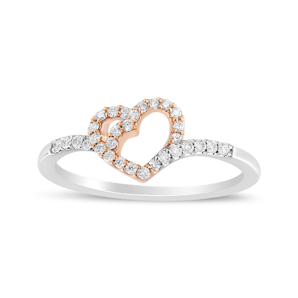 14K Rose Gold Plated and White .925 Sterling Silver 1/5 Cttw Round - Cut Diamond Open Heart Promise Ring (I - J Color, I2 - I3 Clarity) - Tuesday Morning - Rings