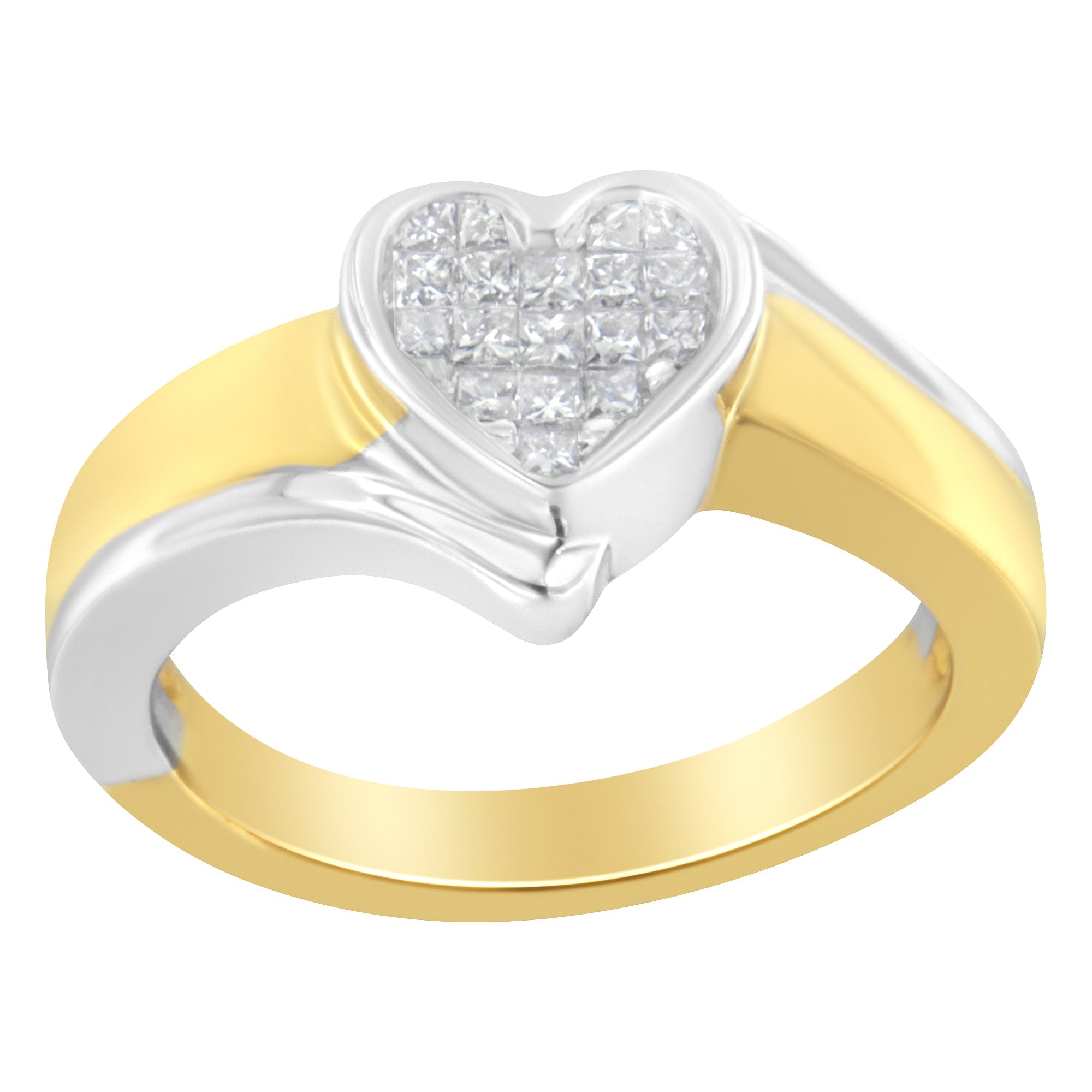 14K Two - Toned Gold Princess - Cut Diamond Heart Promise Ring (1/4 Cttw, H - I Color, I1 - I2 Clarity) - Tuesday Morning - Rings