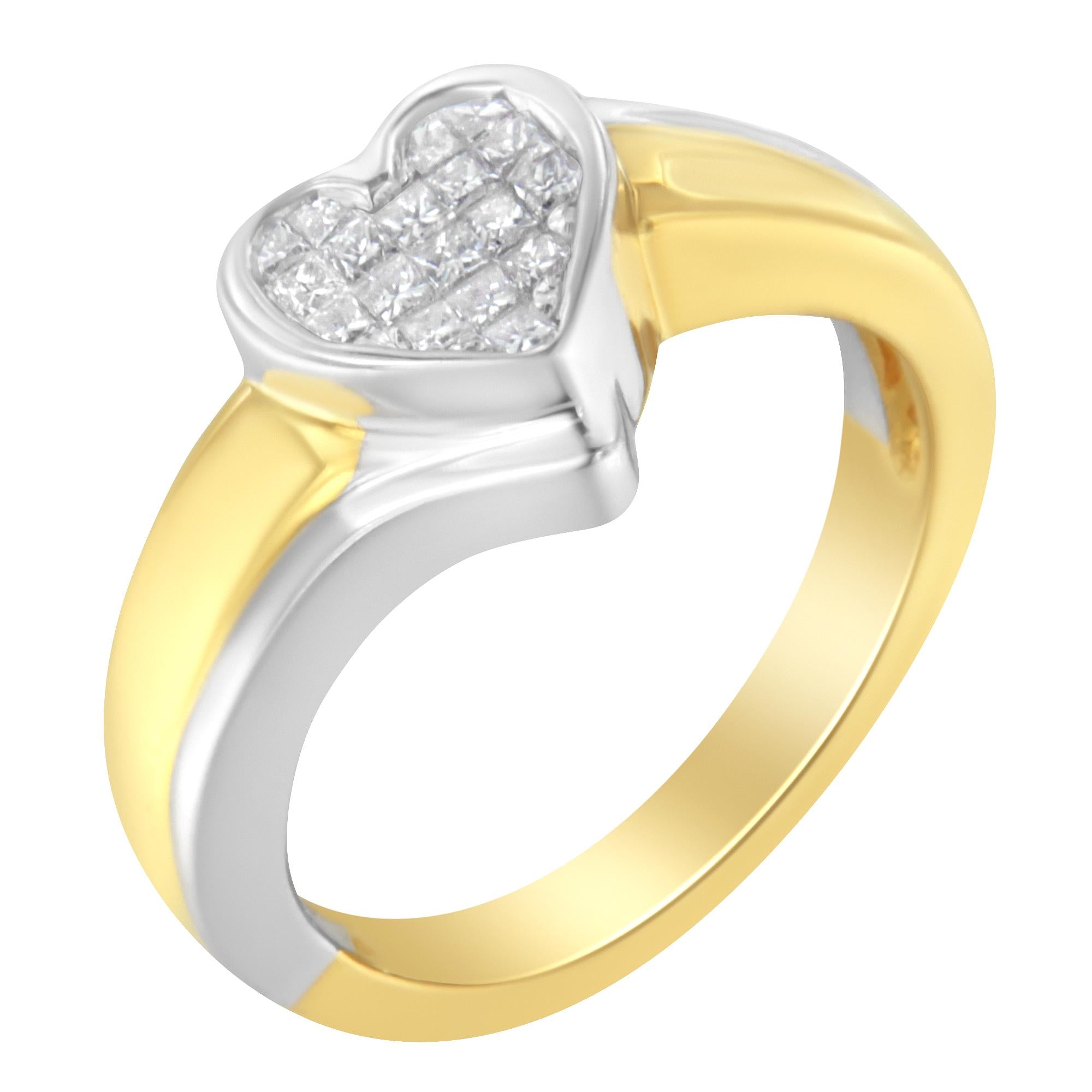 14K Two - Toned Gold Princess - Cut Diamond Heart Promise Ring (1/4 Cttw, H - I Color, I1 - I2 Clarity) - Tuesday Morning - Rings