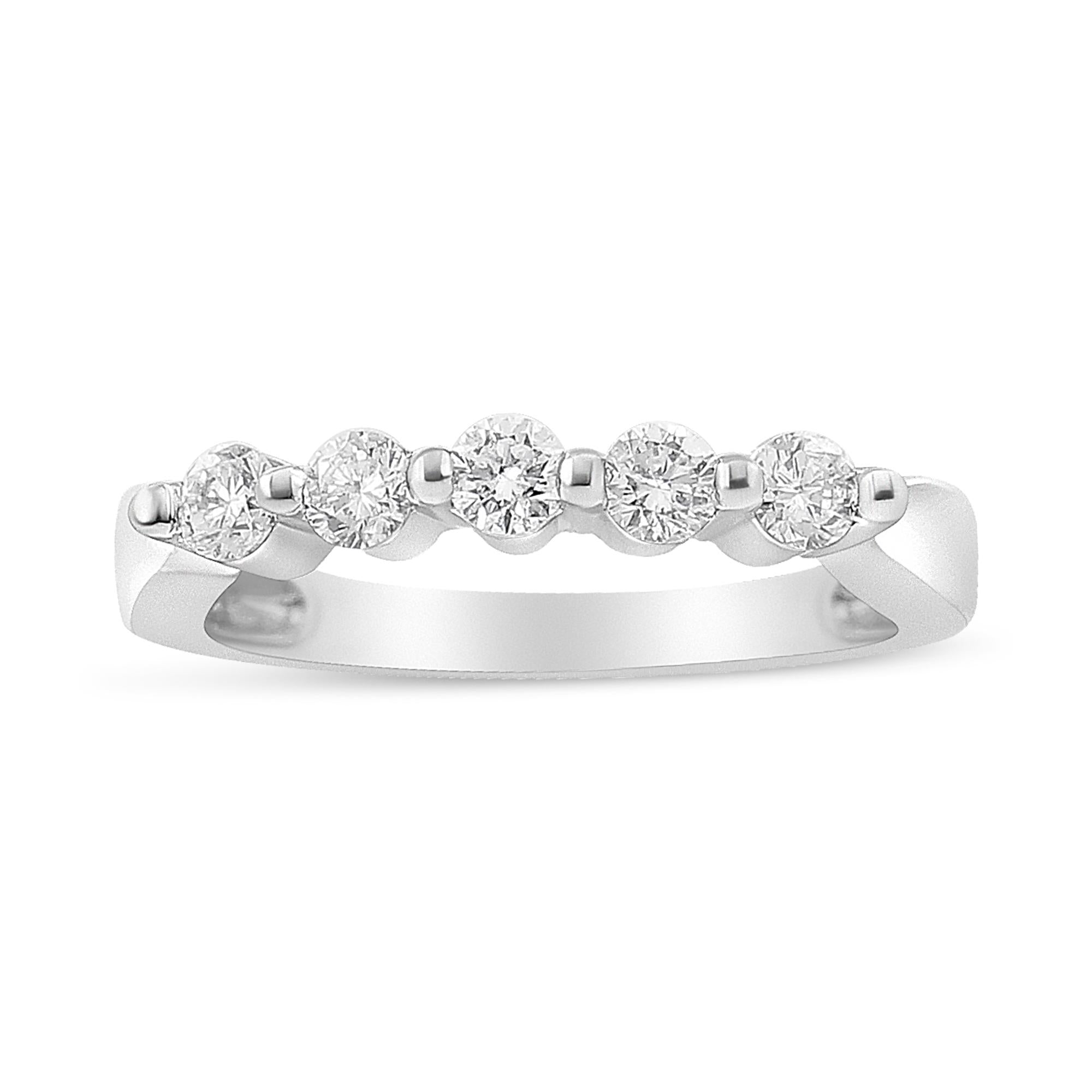 14K White Gold 1/2 Cttw Round - Cut 5 - Stone Diamond Ring (H - I Color, SI1 - SI2 Clarity) - Tuesday Morning - Rings