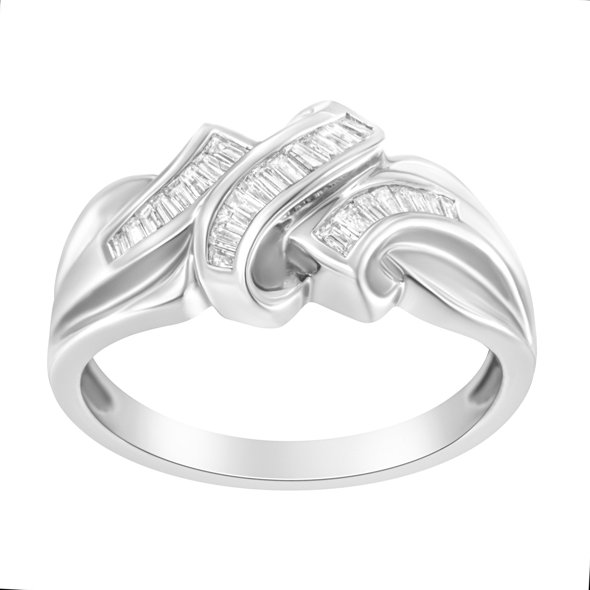 14K White Gold 1/3 Cttw Channel Set Baguette Diamond Bypass Ring Band (H - I Color, SI1 - SI2 Clarity) - Tuesday Morning - Rings