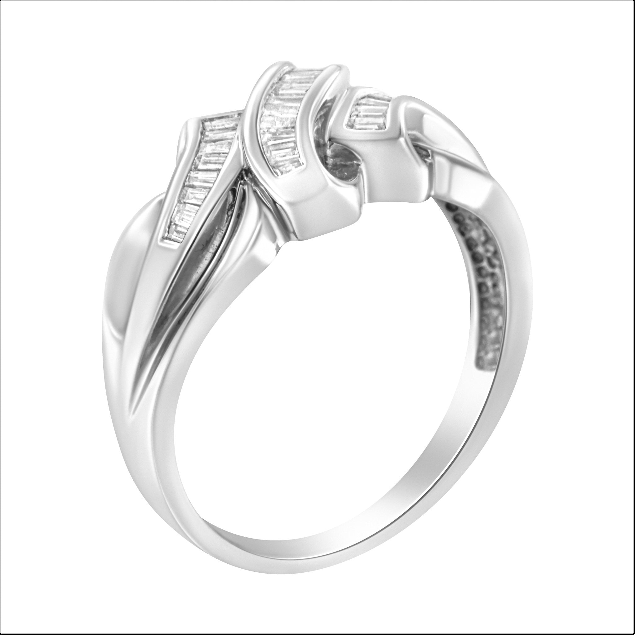 14K White Gold 1/3 Cttw Channel Set Baguette Diamond Bypass Ring Band (H - I Color, SI1 - SI2 Clarity) - Tuesday Morning - Rings