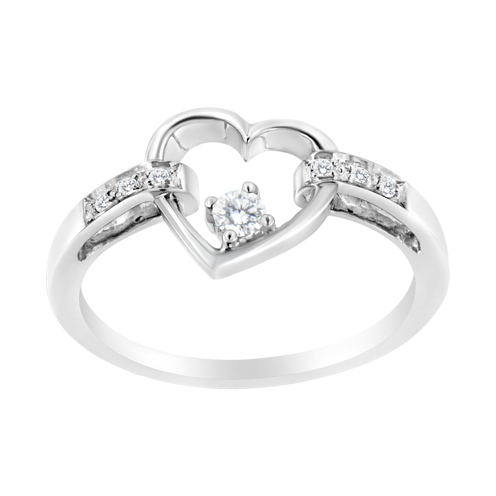 14K White Gold 1/8 Cttw Channel Set Round - Cut Diamond Heart Ring (H - I Color, SI2 - I1 Clarity) - Tuesday Morning - Rings