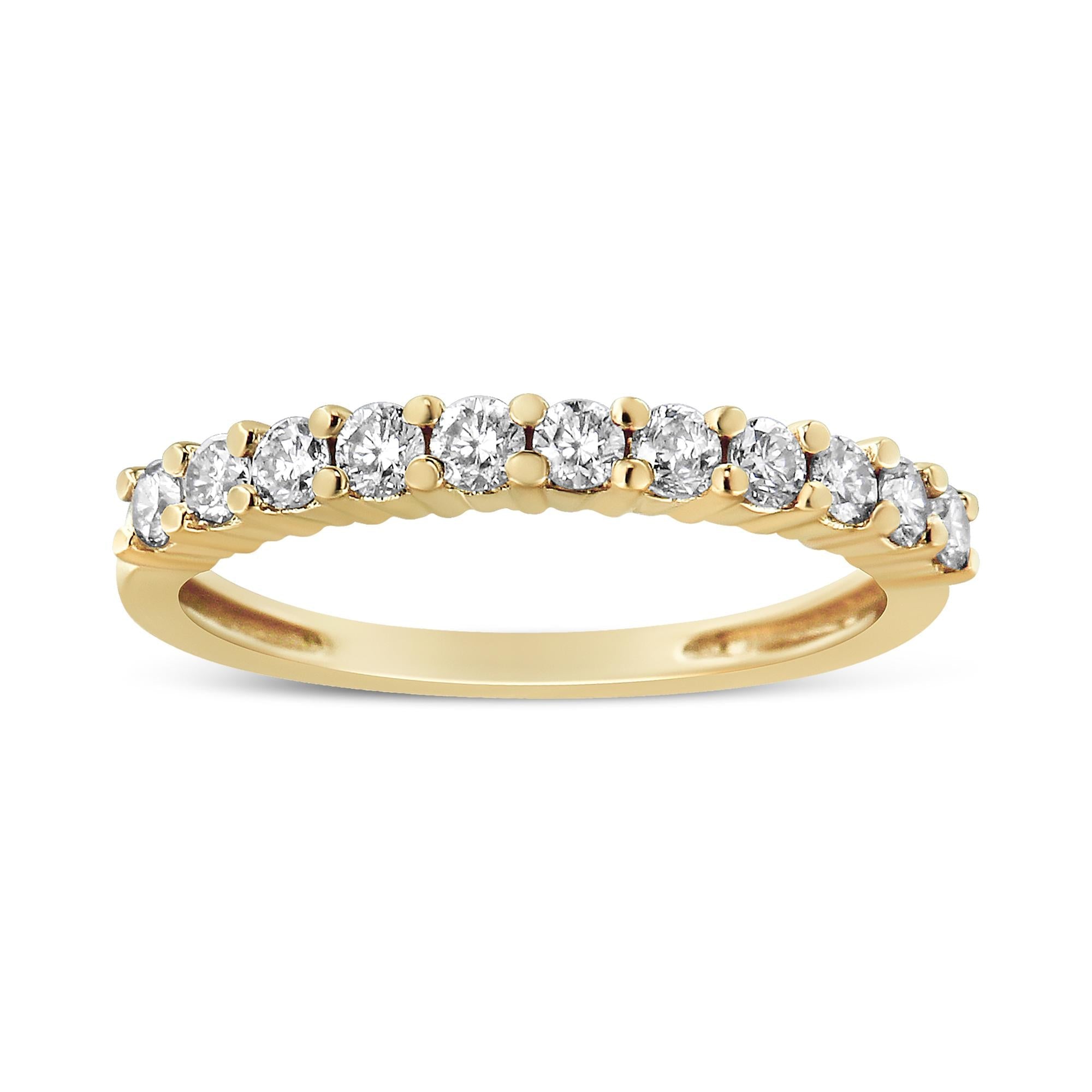 14K Yellow Gold Plated .925 Sterling Silver 1/2 cttw Shared Prong Set Brilliant Round - Cut Diamond 11 Stone Band Ring (I - J Color, I1 - I2 Clarity) - Tuesday Morning - Rings