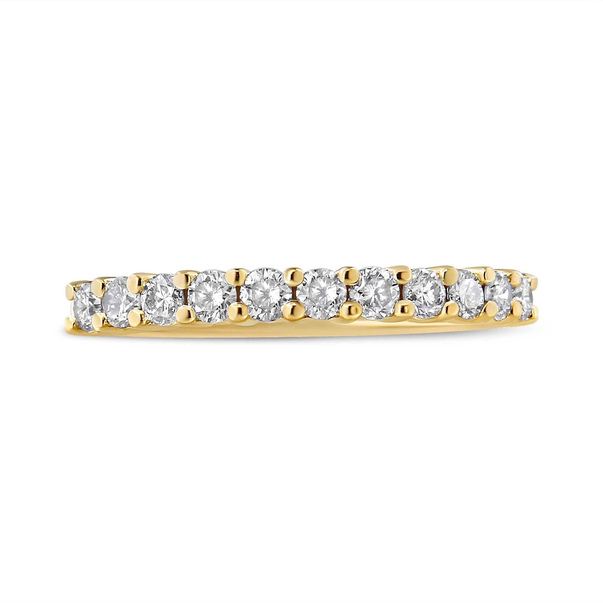 14K Yellow Gold Plated .925 Sterling Silver 1/2 cttw Shared Prong Set Brilliant Round - Cut Diamond 11 Stone Band Ring (I - J Color, I1 - I2 Clarity) - Tuesday Morning - Rings