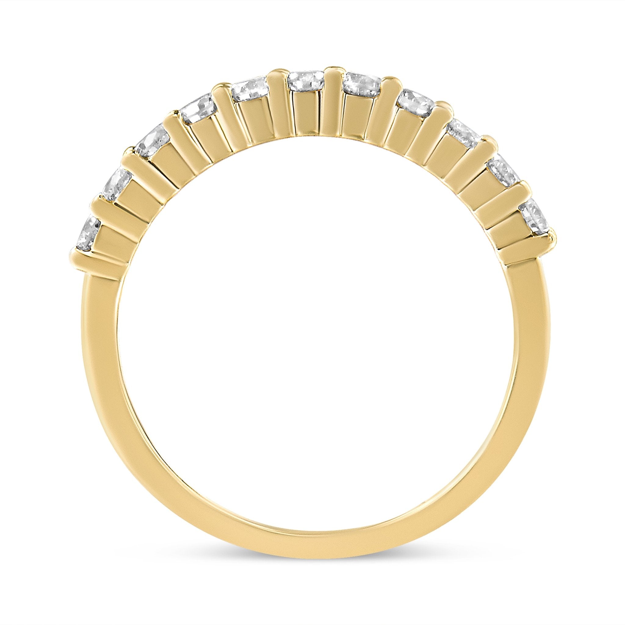 14K Yellow Gold Plated .925 Sterling Silver 1/2 cttw Shared Prong Set Brilliant Round - Cut Diamond 11 Stone Band Ring (I - J Color, I1 - I2 Clarity) - Tuesday Morning - Rings