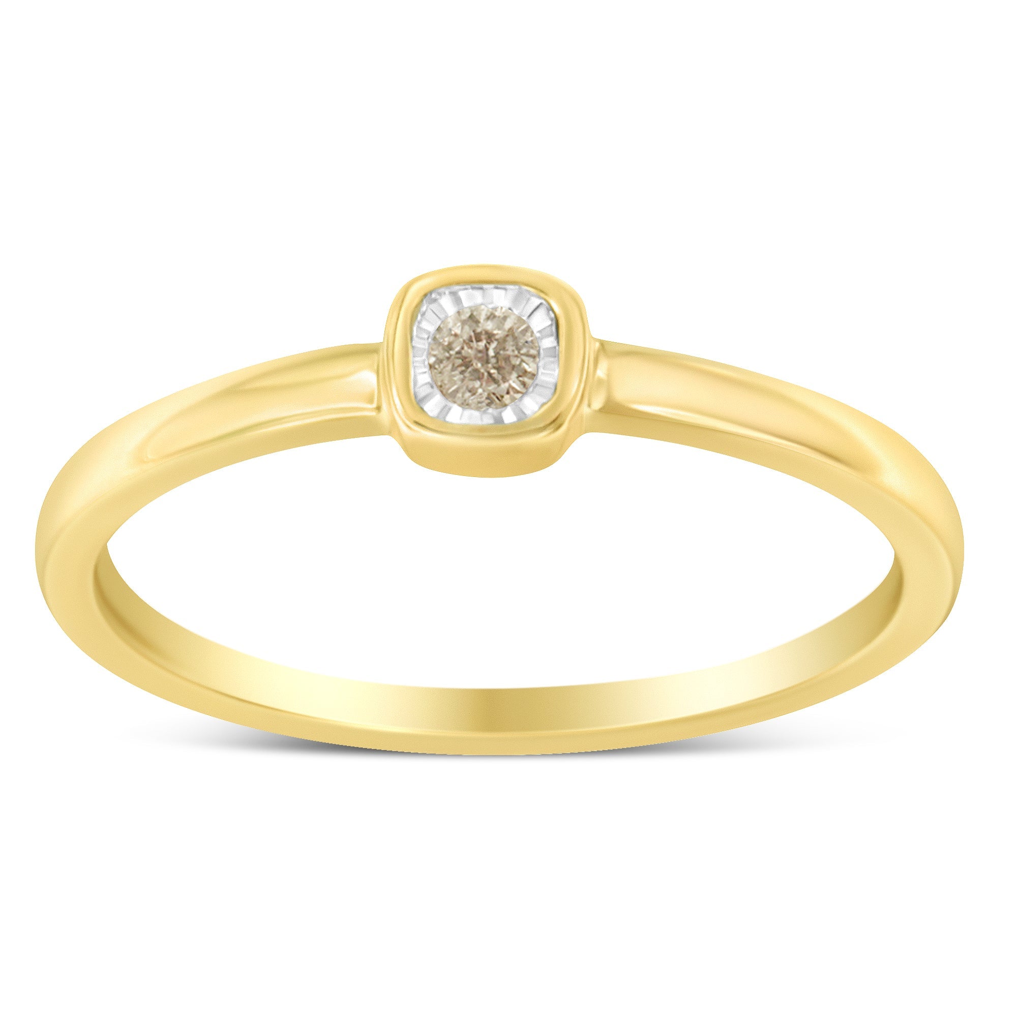 14K Yellow Gold Plated .925 Sterling Silver 1/20 Carat Diamond Square Cushion - Shaped Miracle Set Petite Fashion Promise Ring (J - K Color, I1 - I2 Clarity) - Tuesday Morning - Rings