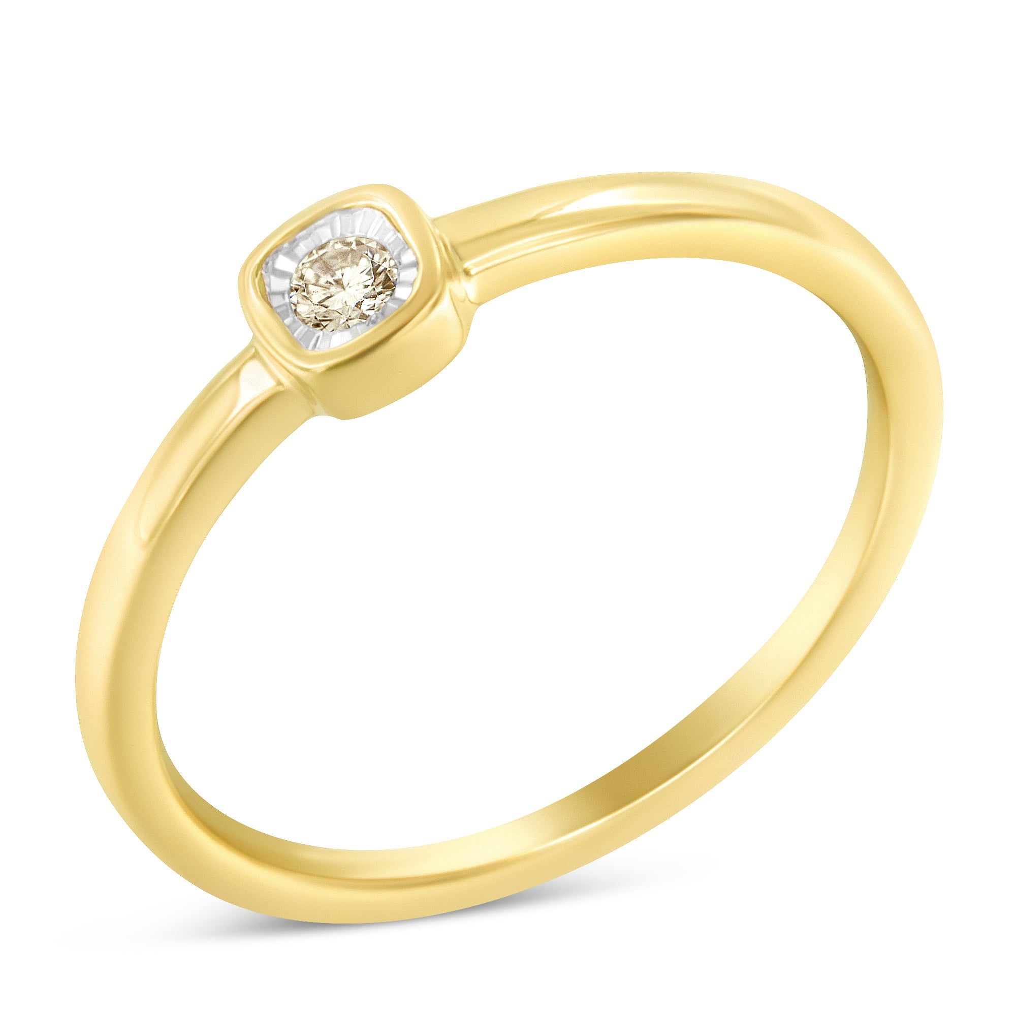 14K Yellow Gold Plated .925 Sterling Silver 1/20 Carat Diamond Square Cushion - Shaped Miracle Set Petite Fashion Promise Ring (J - K Color, I1 - I2 Clarity) - Tuesday Morning - Rings