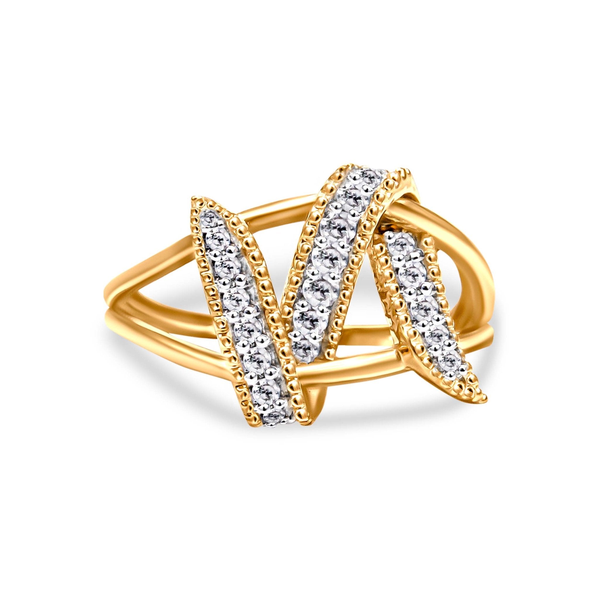 14K Yellow Gold Plated .925 Sterling Silver 1/4 Cttw Diamond Interlocking Bypass Ring (I - J Color, I1 - I2 Clarity) - Tuesday Morning - Rings