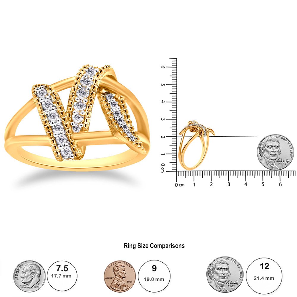 14K Yellow Gold Plated .925 Sterling Silver 1/4 Cttw Diamond Interlocking Bypass Ring (I - J Color, I1 - I2 Clarity) - Tuesday Morning - Rings