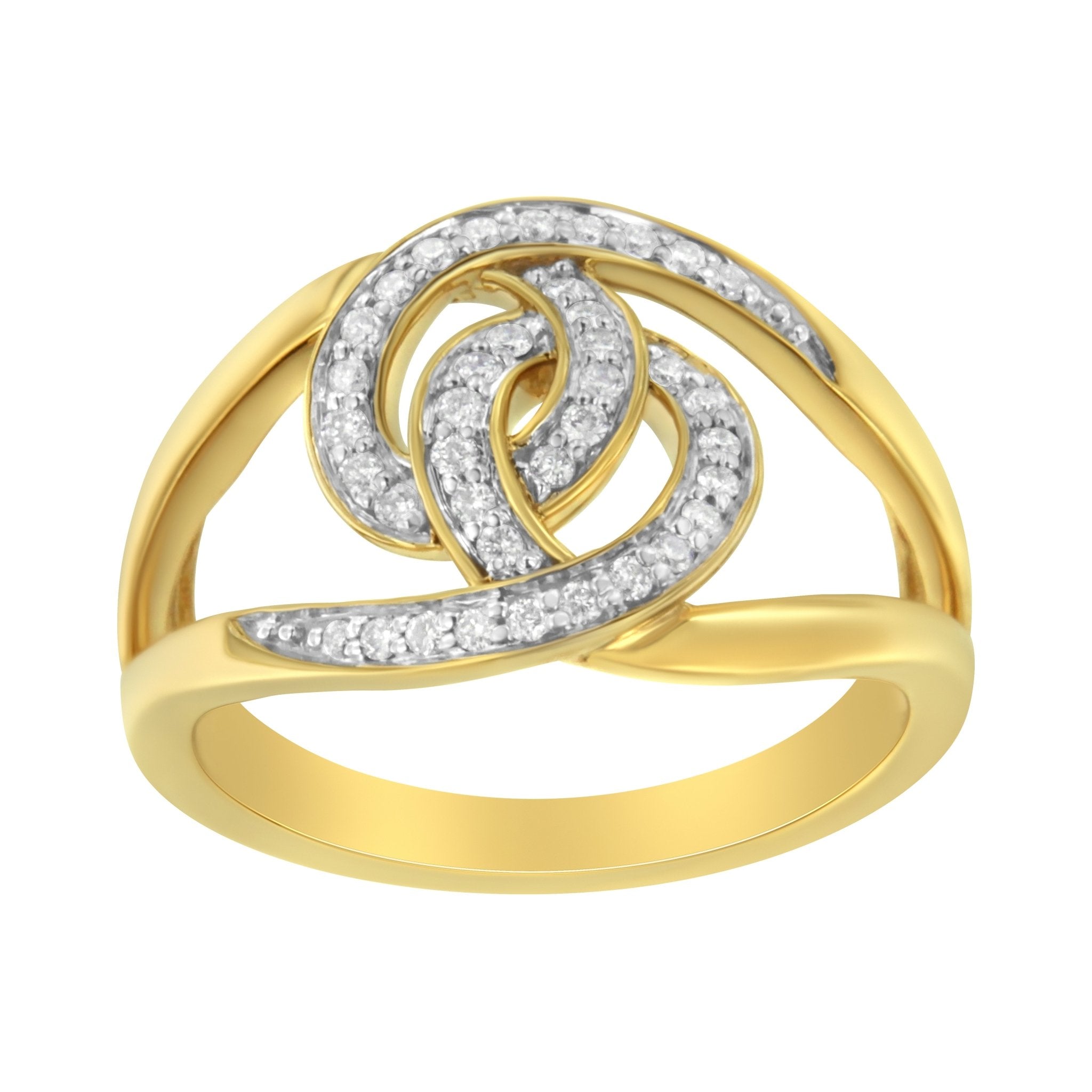 14K Yellow Gold Plated .925 Sterling Silver 1/4 Cttw Diamond Interlocking Loop Open Shank Bypass Ring (I - J Color, I1 - I2 Clarity) - Tuesday Morning - Rings