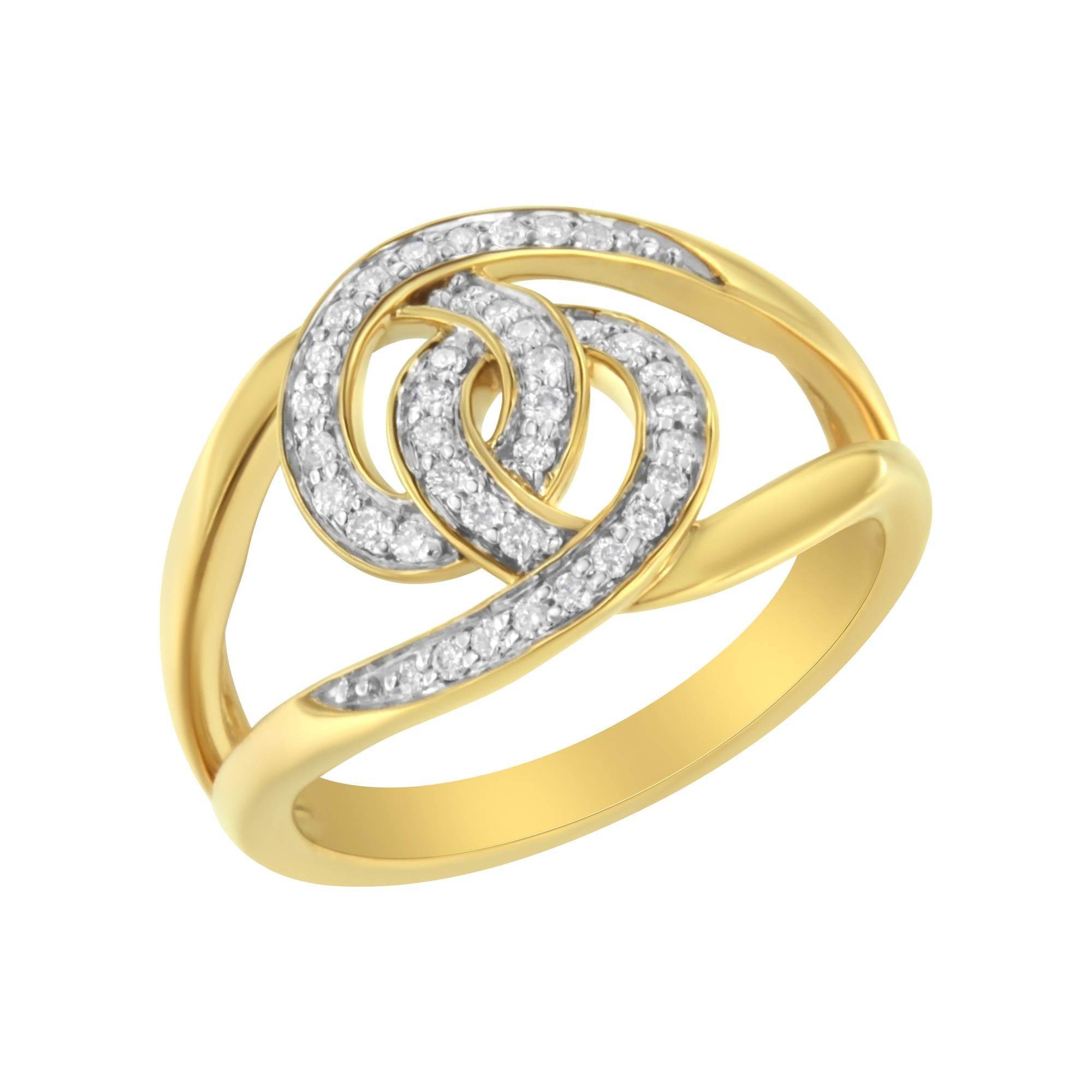 14K Yellow Gold Plated .925 Sterling Silver 1/4 Cttw Diamond Interlocking Loop Open Shank Bypass Ring (I - J Color, I1 - I2 Clarity) - Tuesday Morning - Rings