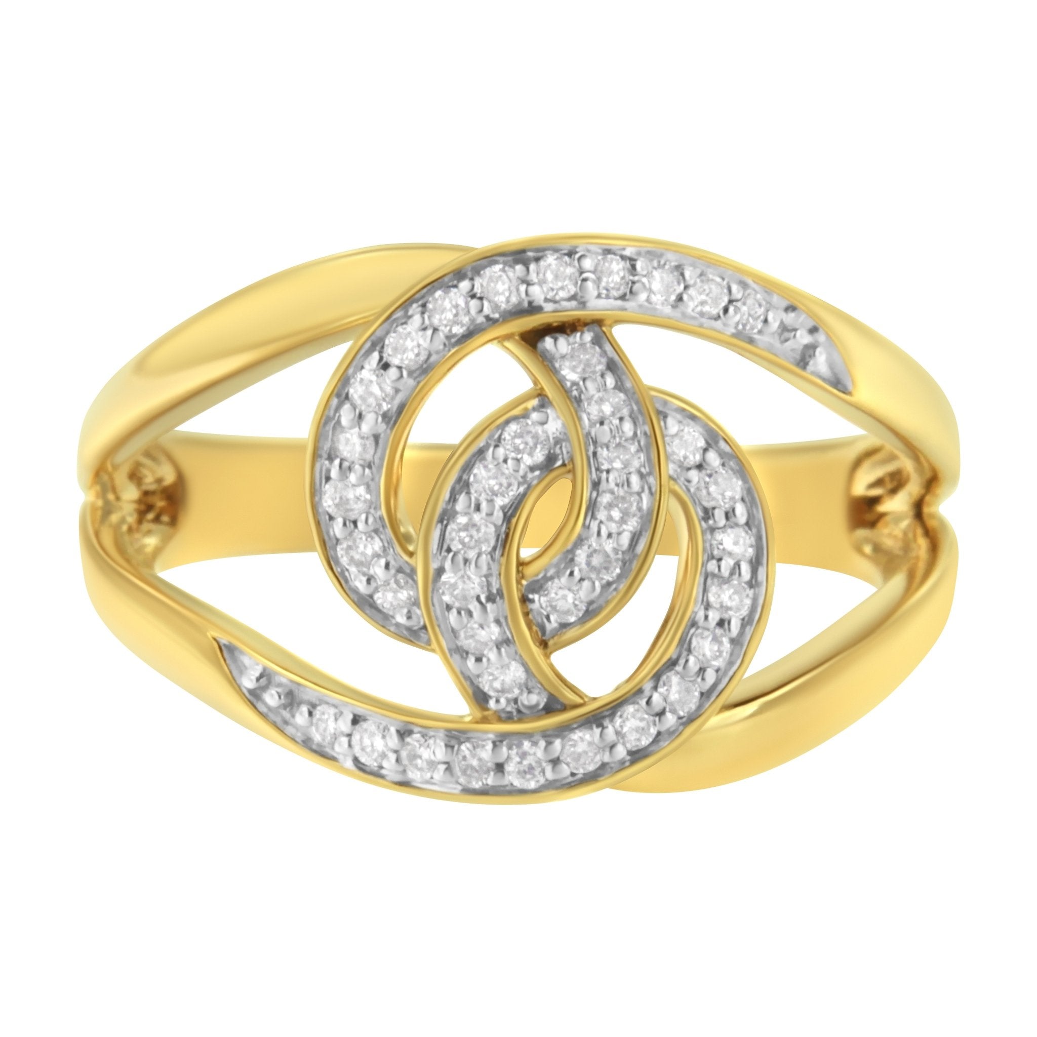 14K Yellow Gold Plated .925 Sterling Silver 1/4 Cttw Diamond Interlocking Loop Open Shank Bypass Ring (I - J Color, I1 - I2 Clarity) - Tuesday Morning - Rings