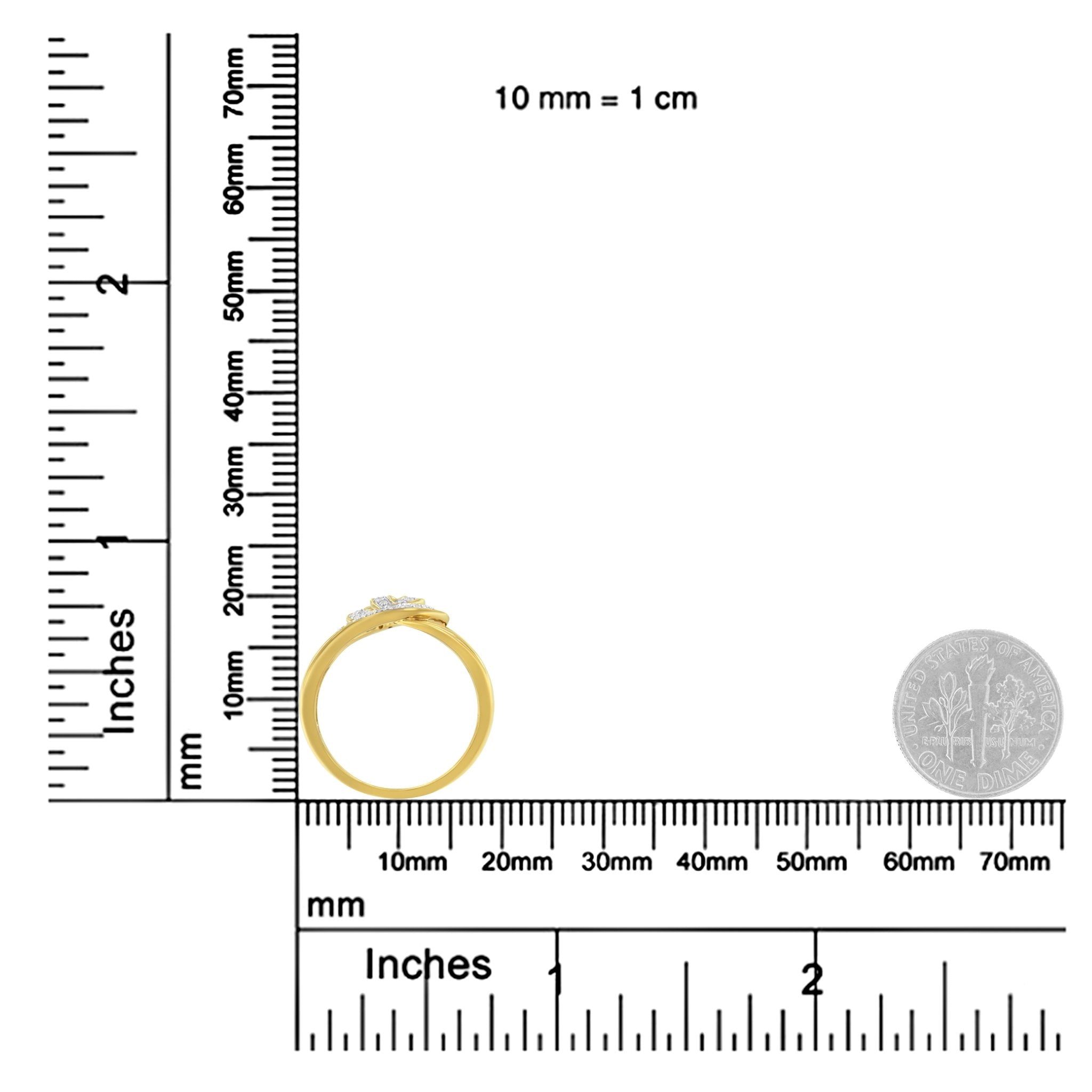 14K Yellow Gold Plated .925 Sterling Silver 1/4 Cttw Diamond Interlocking Loop Open Shank Bypass Ring (I - J Color, I1 - I2 Clarity) - Tuesday Morning - Rings