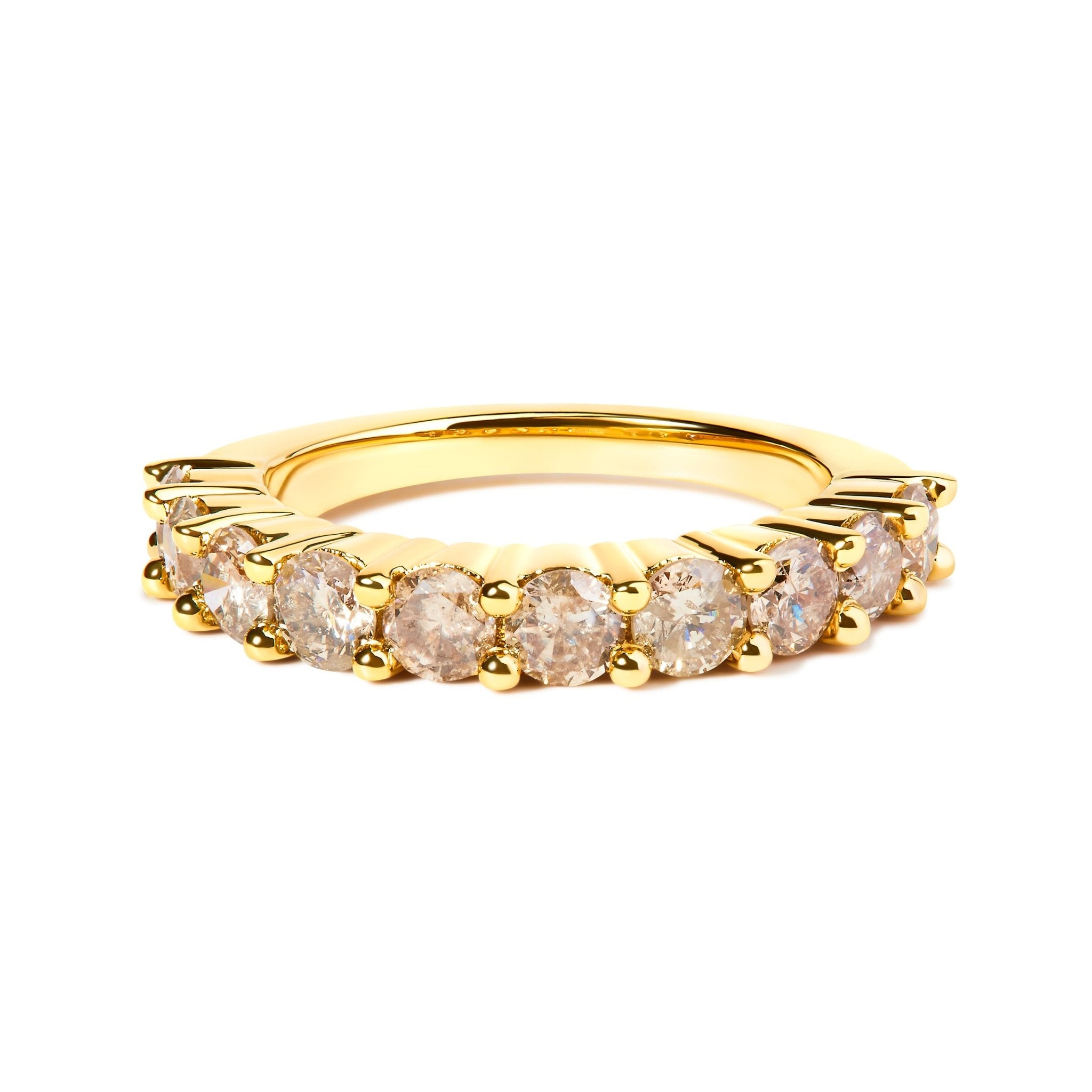 14K Yellow Gold Plated .925 Sterling Silver 2.0 Cttw Round Brilliant Cut Diamond 10 Stone Anniversary Band Ring (J - K Color, I1 - I2 Clarity) - Tuesday Morning - Rings