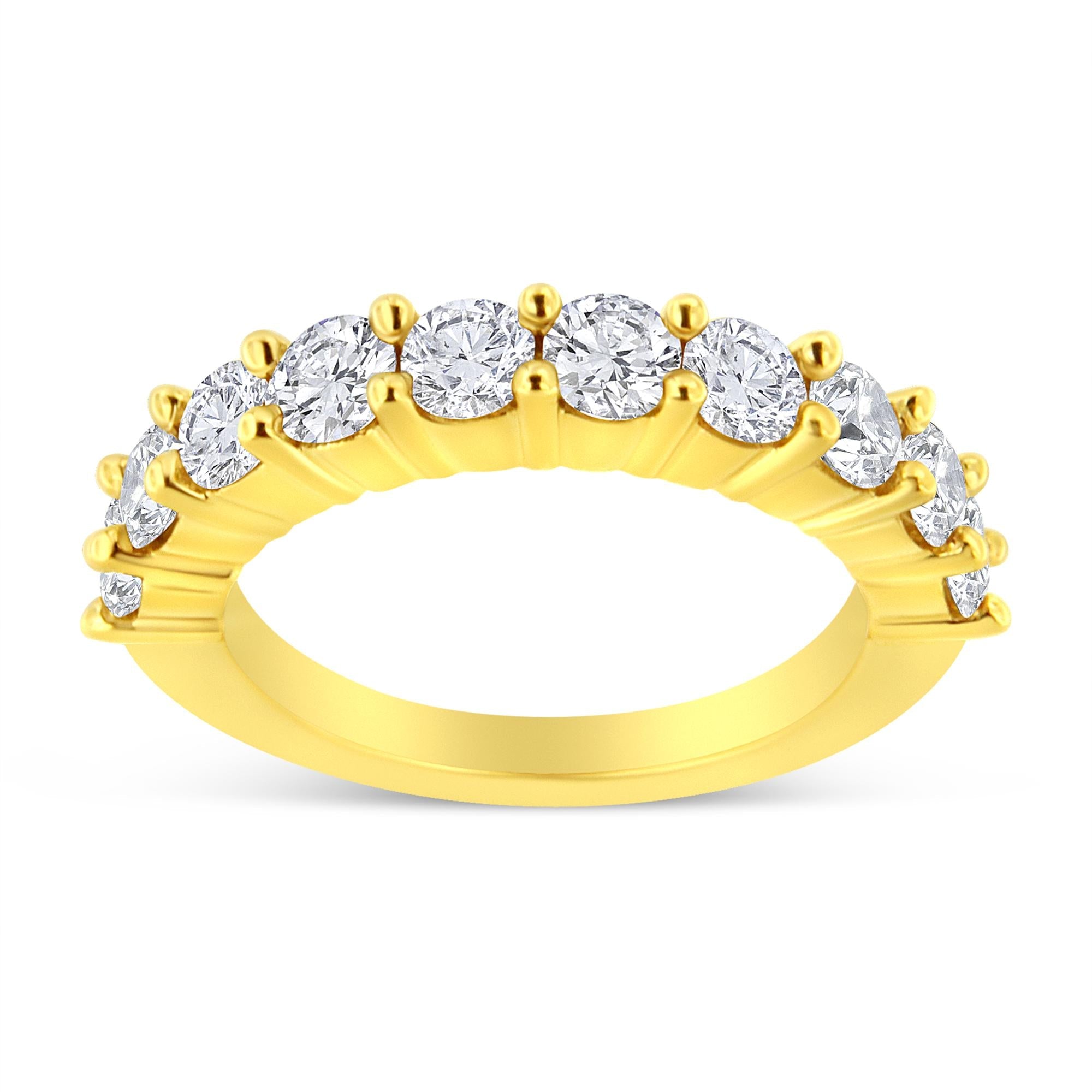 14K Yellow Gold Plated .925 Sterling Silver 2.0 Cttw Round Brilliant Cut Diamond 10 Stone Anniversary Band Ring (J - K Color, I1 - I2 Clarity) - Tuesday Morning - Rings