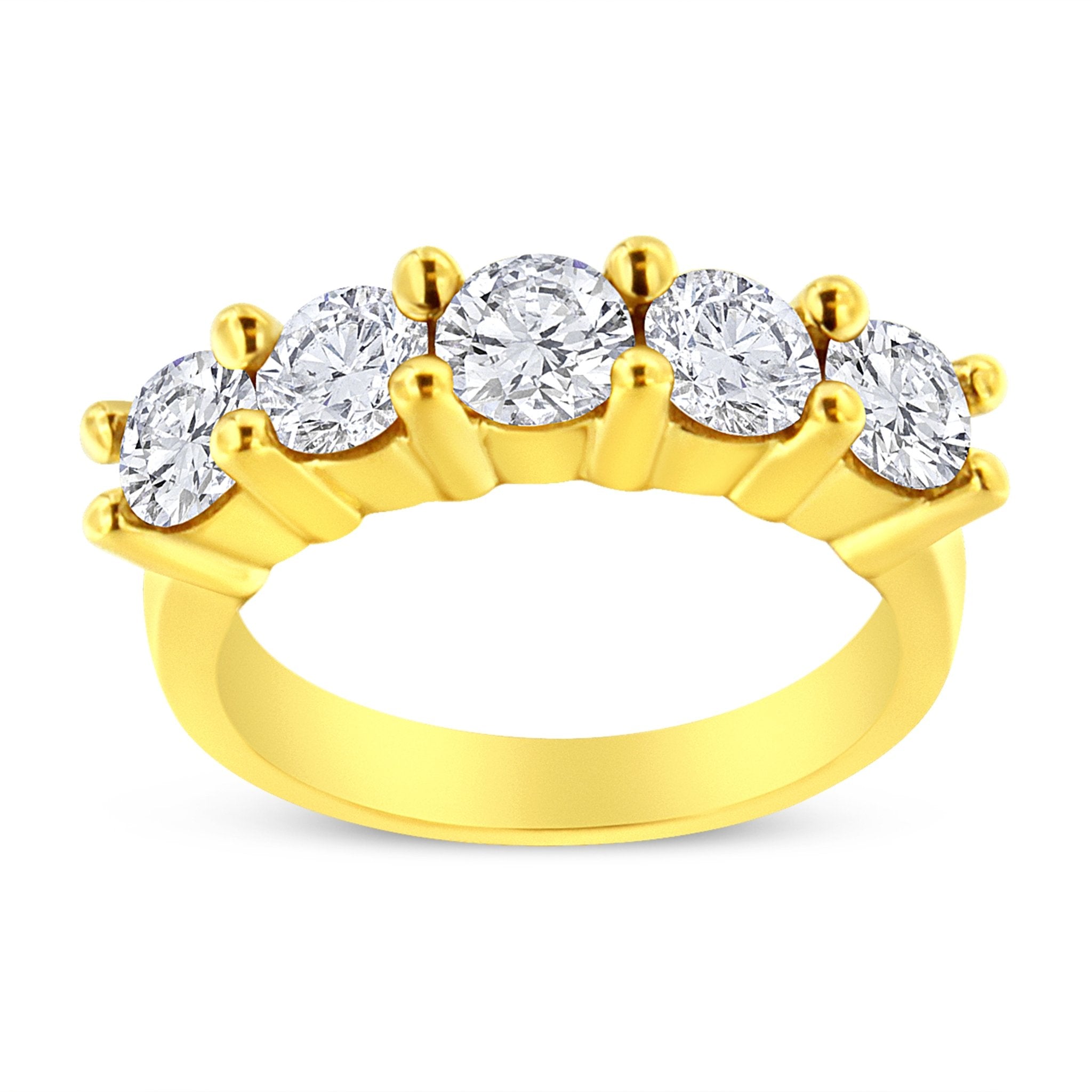 14K Yellow Gold Plated .925 Sterling Silver 2.0 Cttw Shared Prong Set Diamond 5 Stone Wedding Band Ring (J - K Color, I1 - I2 Clarity) - Tuesday Morning - Rings