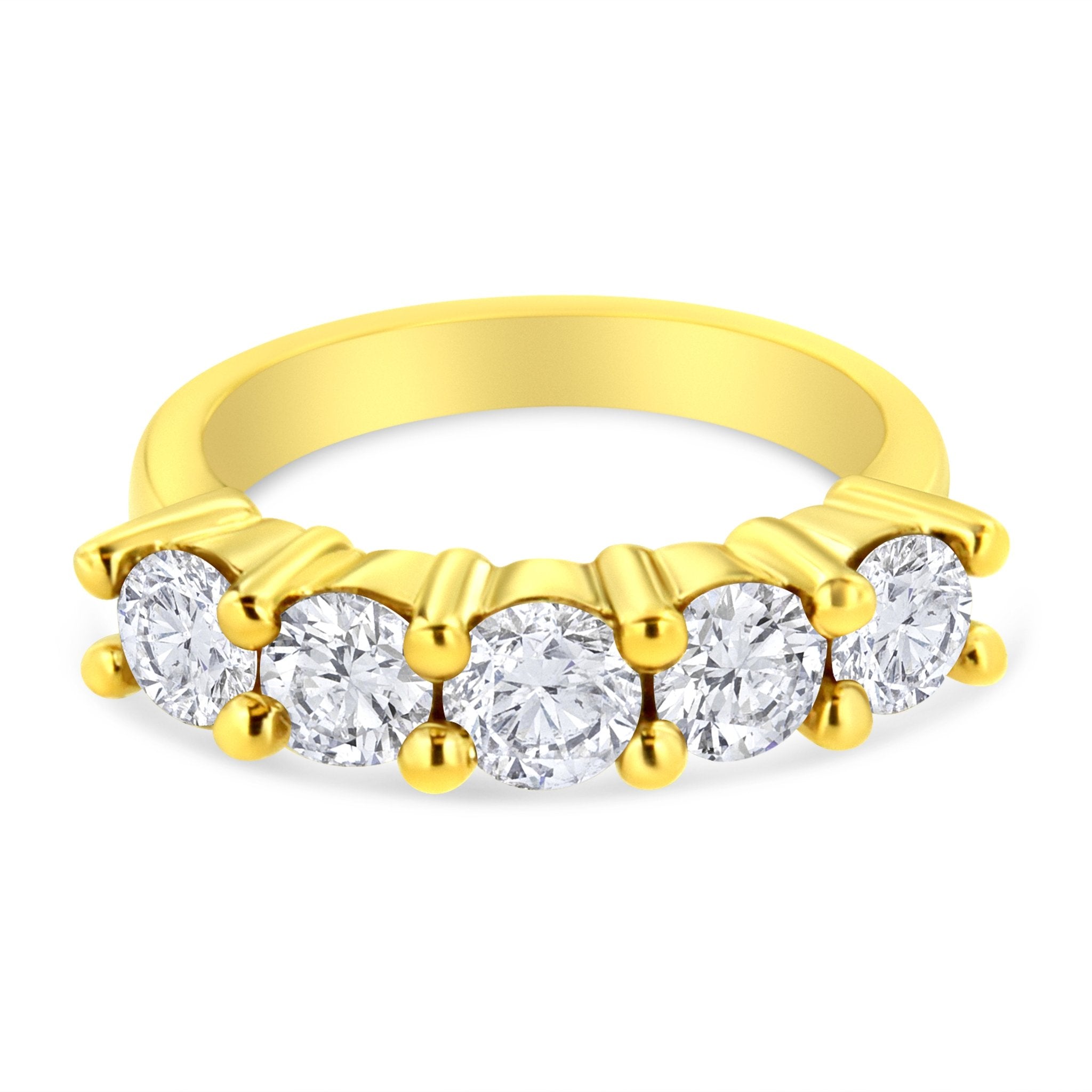 14K Yellow Gold Plated .925 Sterling Silver 2.0 Cttw Shared Prong Set Diamond 5 Stone Wedding Band Ring (J - K Color, I1 - I2 Clarity) - Tuesday Morning - Rings