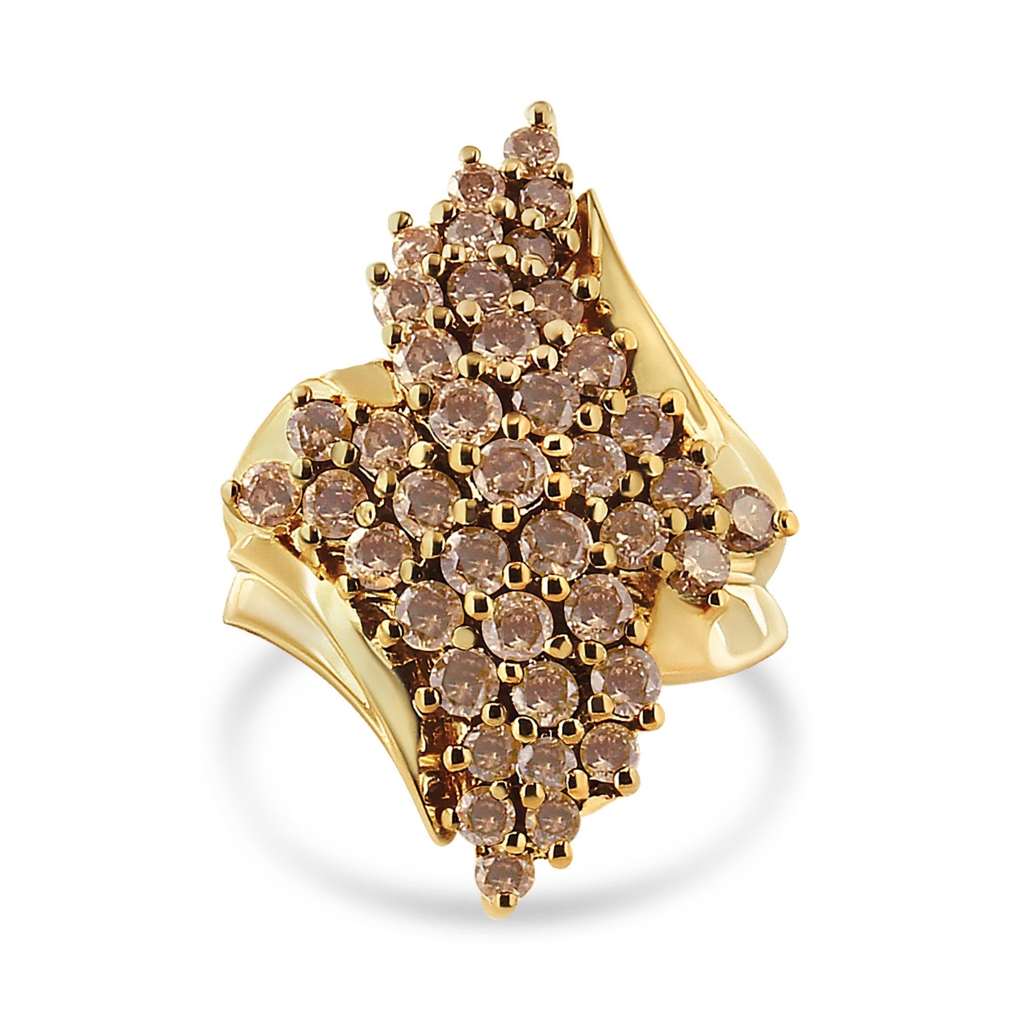 14K Yellow Gold Plated .925 Sterling Silver 2.00 Cttw Diamond Cluster Ring (Champagne Color, I2 - I3 Clarity) - Tuesday Morning - Rings