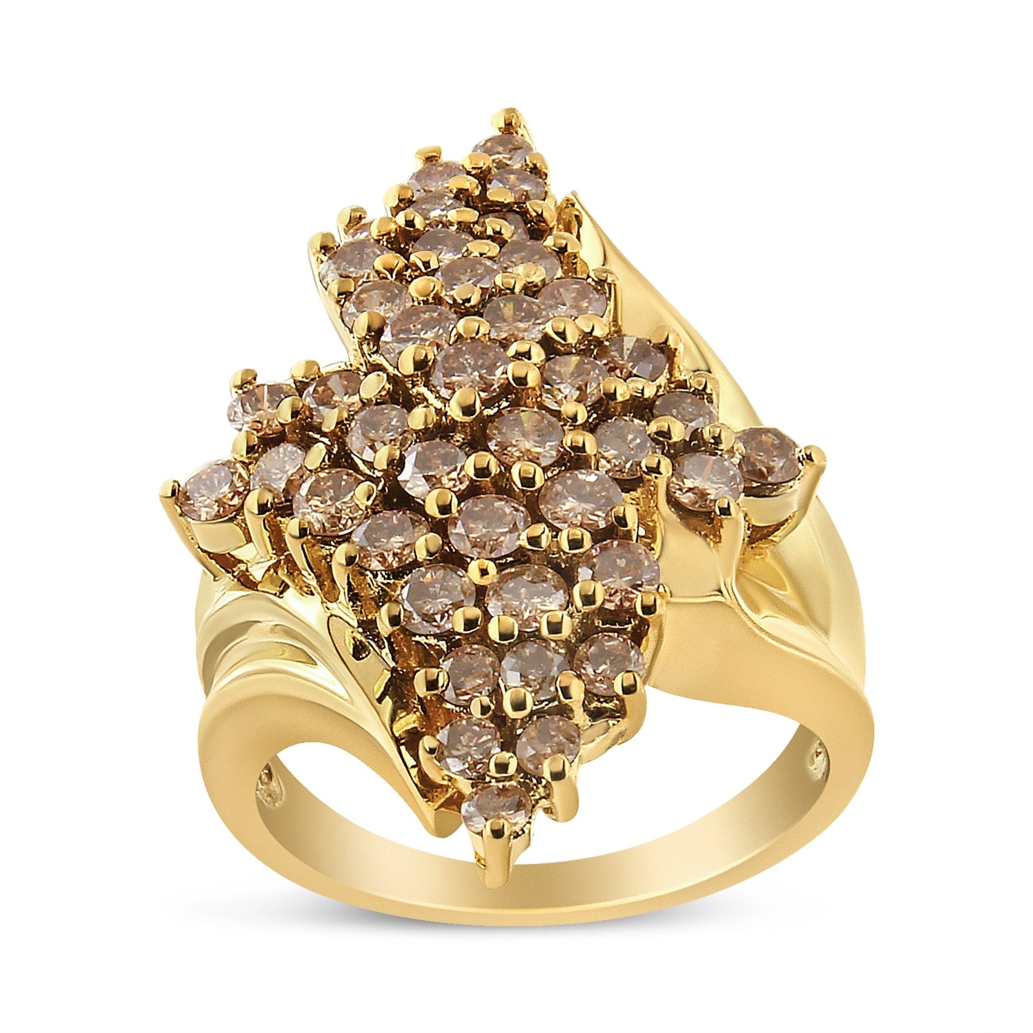 14K Yellow Gold Plated .925 Sterling Silver 2.00 Cttw Diamond Cluster Ring (Champagne Color, I2 - I3 Clarity) - Tuesday Morning - Rings