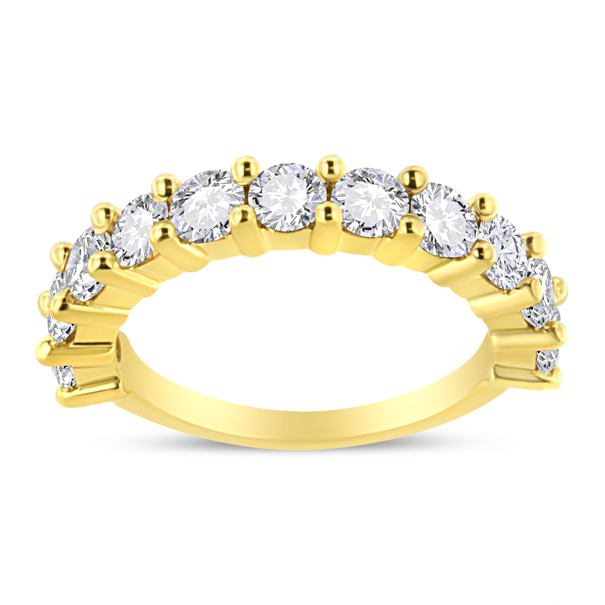 14K Yellow Gold Plated .925 Sterling Silver 2.00 Cttw Shared Prong Set Round - Diamond 11 Stone Band Ring (J - K Color, I1 - I2 Clarity) - Tuesday Morning - Rings